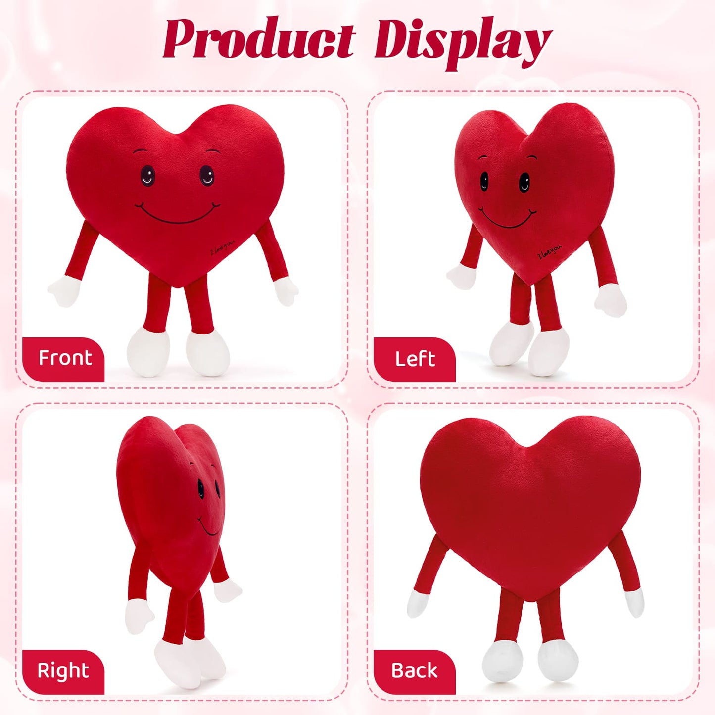 Red Heart Plush Pillow Love Pillow Cushion, 10 Inches - Heart-Shaped Plush Toy - Valentine's Day Gift for Girlfriend/Boyfriend