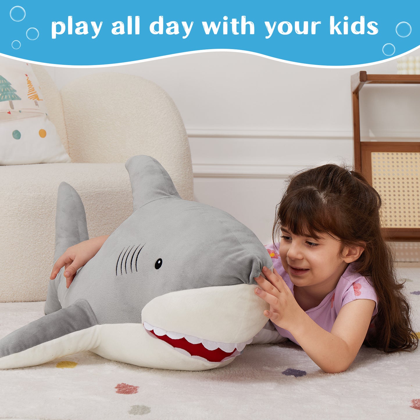 Shark Plush Toys Ocean Stuffed Animals, Pink/Blue/Grey, 39 Inches