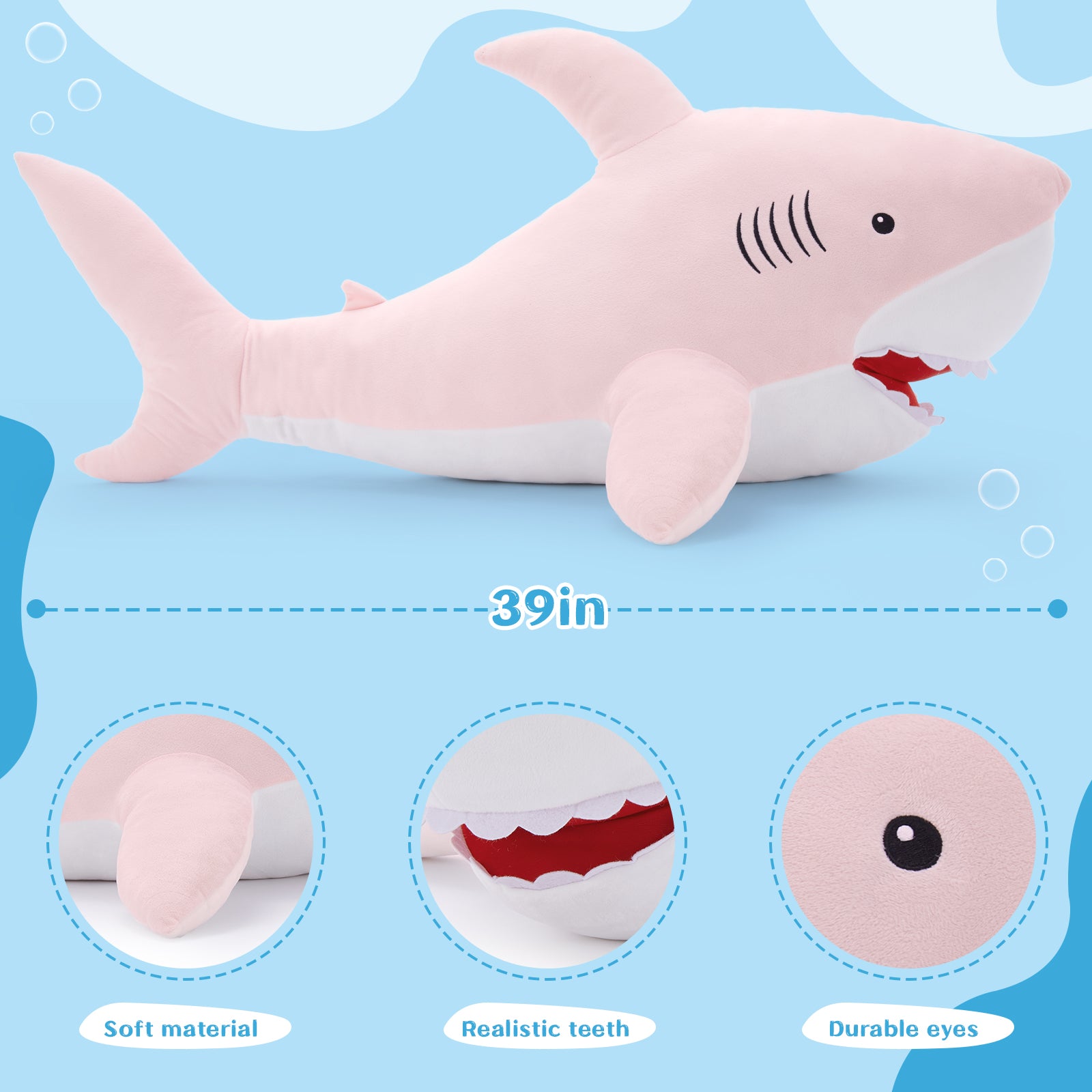 Shark Plush Toys Ocean Stuffed Animals, Pink/Blue/Grey, 39 Inches