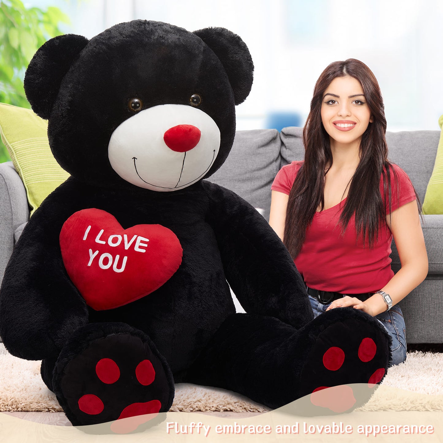 Giant 180 CM Black Teddy Bear Plush Toys - 6 Feet Teddy Bear Stuffed Animals - Teddy Bear Plush with ' I Love You ' Heart - Valentine's Day Gift for Girlfriend/Boyfriend - Romantic Confession/Propose Marriage Gift Ideas - Anniversary Gift for Wife/Husband - Teddy Bear Theme Baby Shower