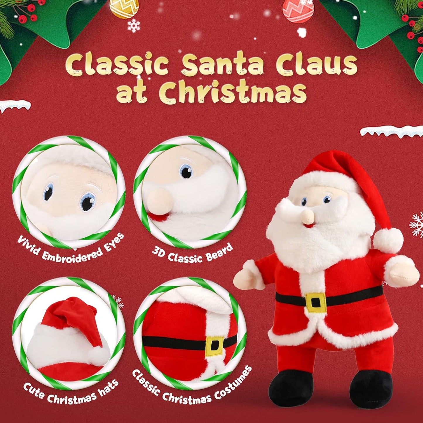 MorisMos Santa Claus Plush Toys - 15 Inches Stuffed Santa Claus - Santa Plush Pillows - Christmas Decorative Ornaments/Gifts - Free Shipping