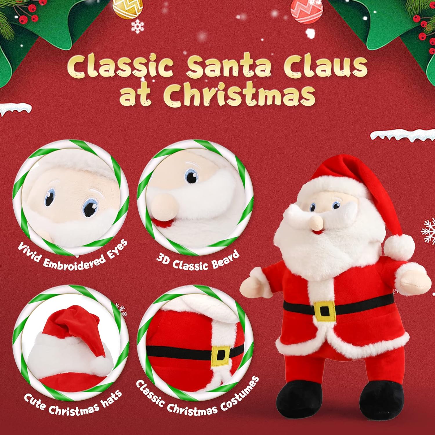 Santa Claus Plush Toy, Red, 15 Inches