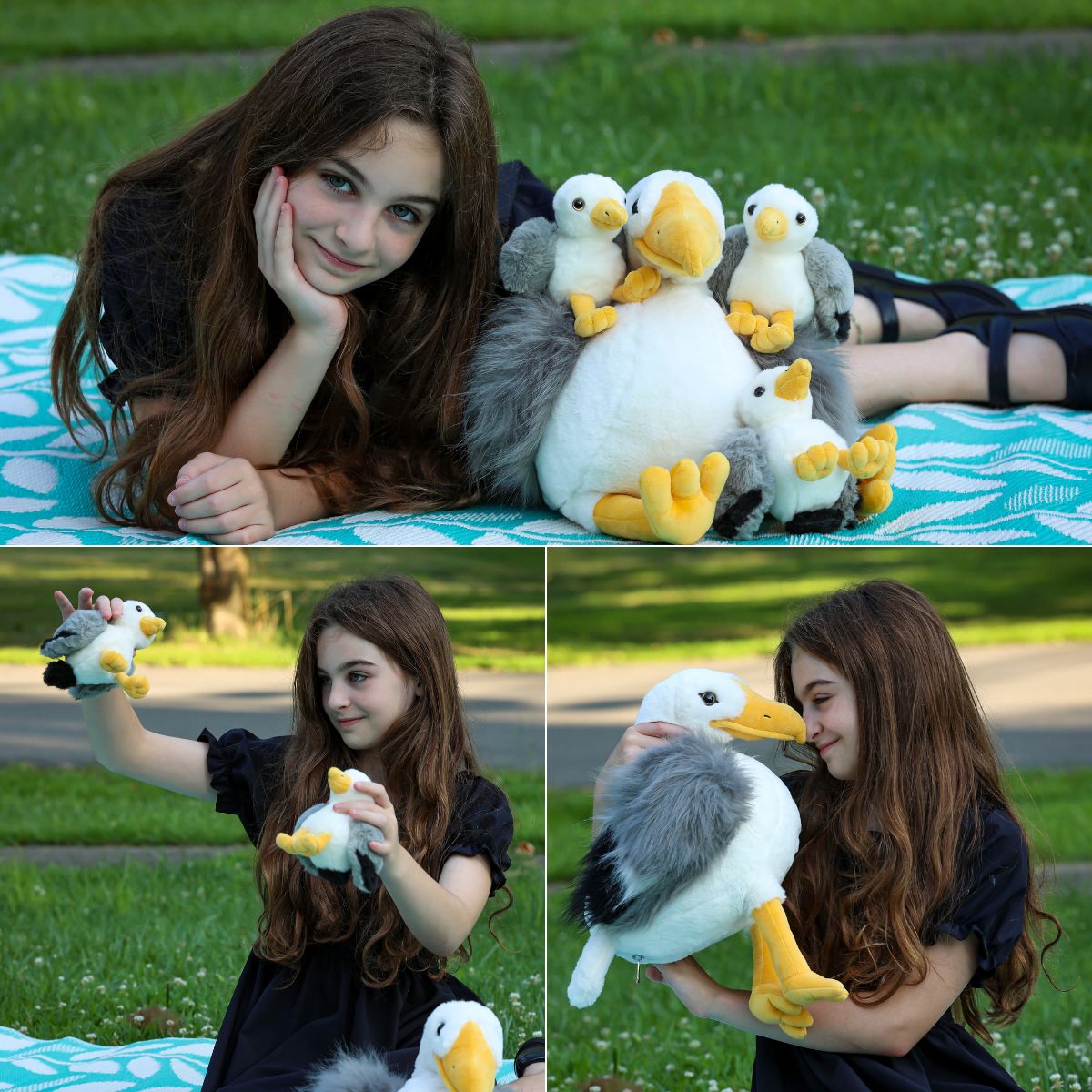 Lifelike Seagull Stuffed Animals - Realistic Bird Plush Toys - One Big Seagull with Three Seagull Baby Plush Toy Assortment - Stuffed Animal Babies with Their Mom - Stuffed Animals with Babies in the Belly - Free Shipping Now