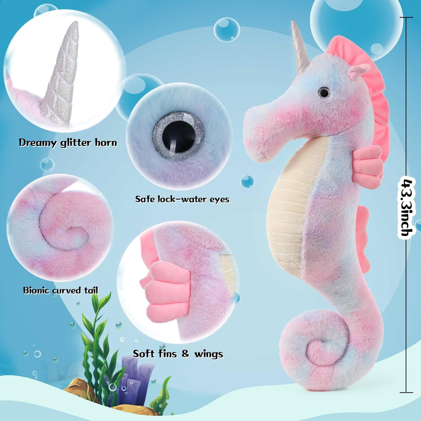 Seahorse Tie-Dye Stuffed Toy, 43.3 Inches