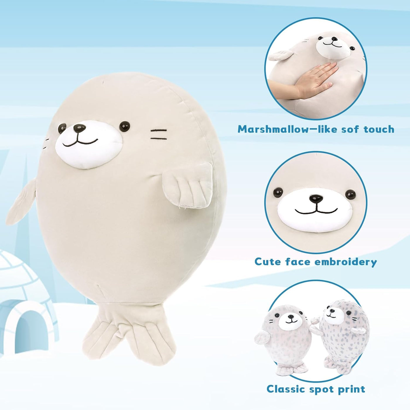 Seal Stuffed Toy Set, Grey, 18.8 Inches - MorisMos Stuffed Animals