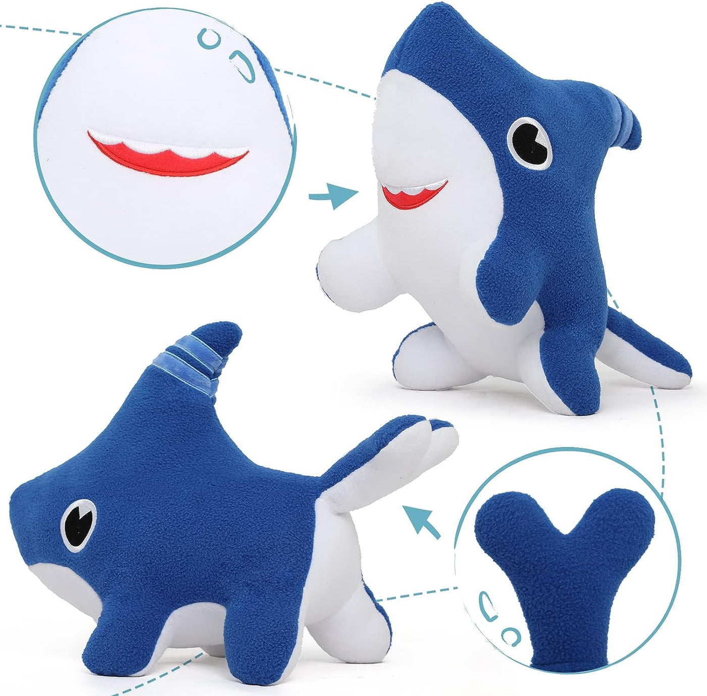 Peluche chien requin, bleu/gris, 15 pouces