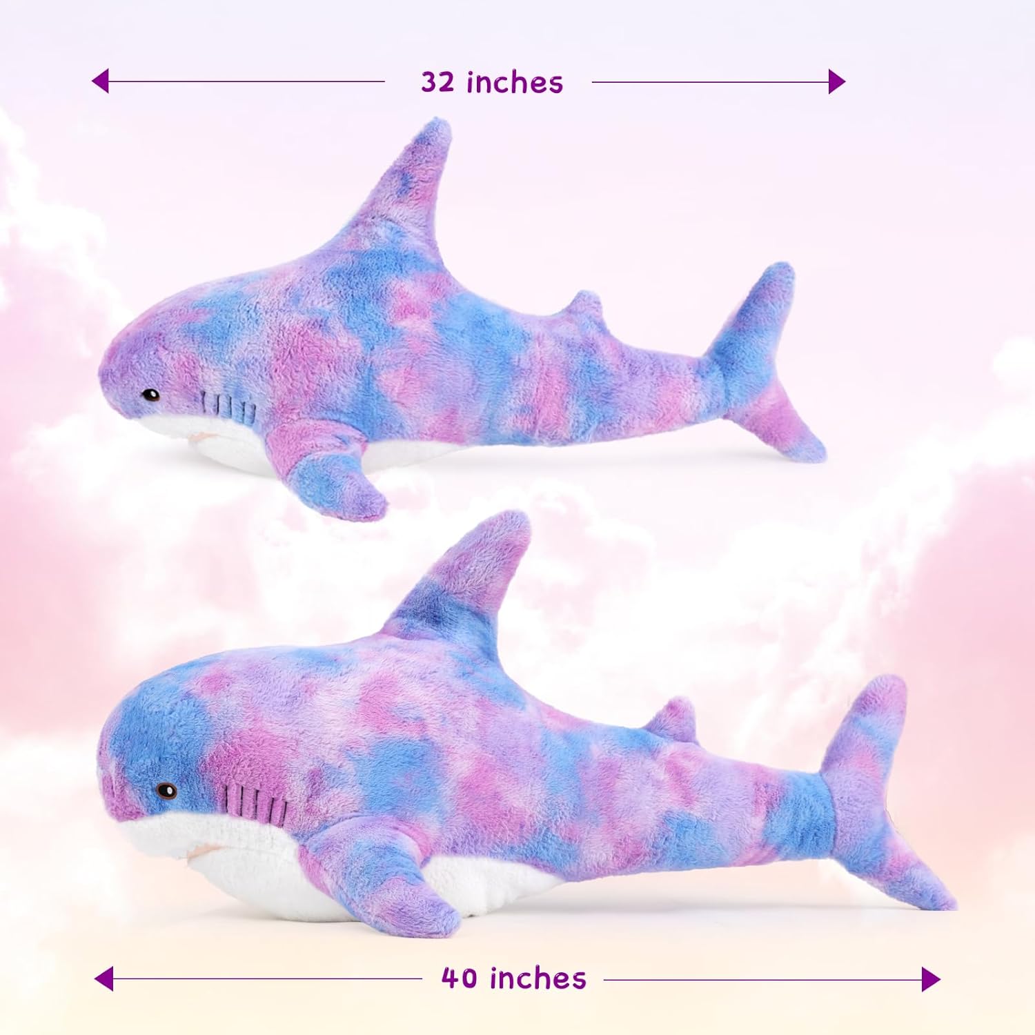 Jouet en peluche requin, rose/gris, 32/40 pouces