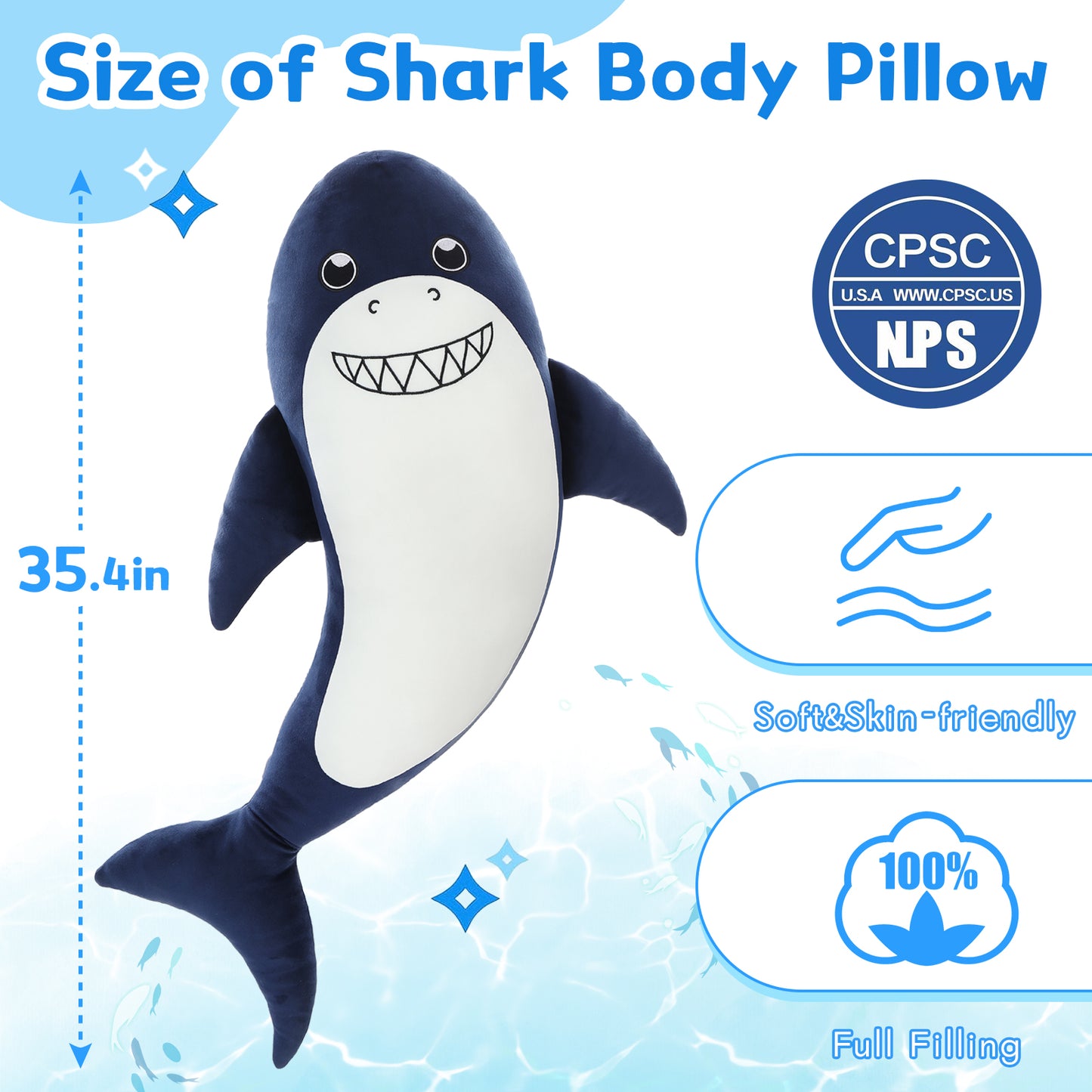 Shark Plush Toy Ocean Stuffed Animals, Navy Blue, 35 Inches - MorisMos Sea Stuffed Animals - Free Shipping