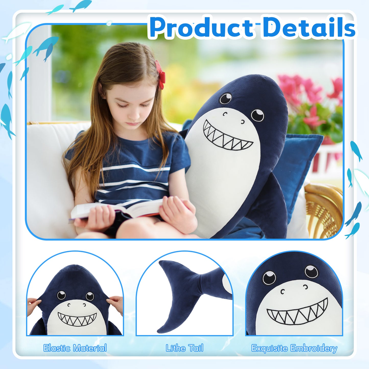 Shark Plush Toy Ocean Stuffed Animals, Navy Blue, 35 Inches - MorisMos Sea Stuffed Animals - Free Shipping