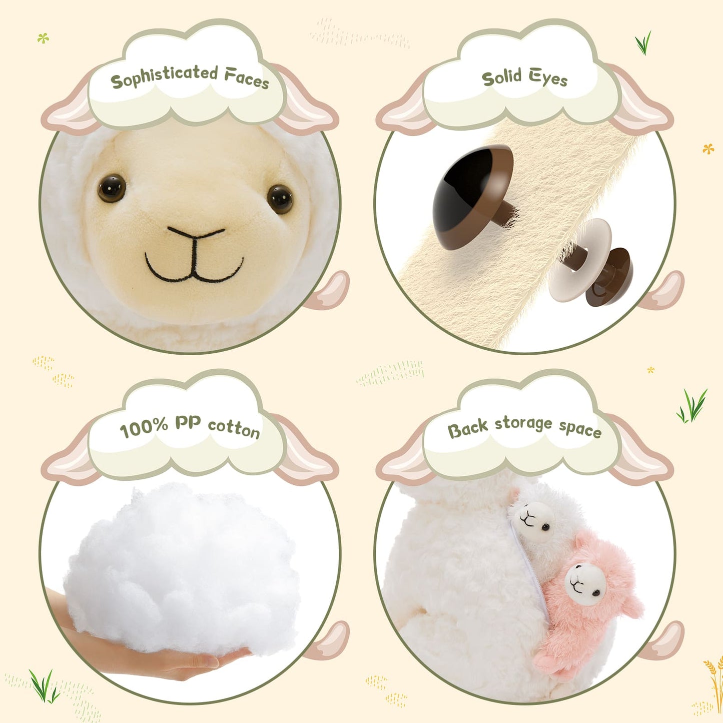 Sheep Stuffed Animals - Big Sheep with 4 Pcs Mini Lamb Plush Toys - Stuffed Animal Babies with Their Mom - Stuffed Animals with Babies in the Belly - Farm Plush Toys for Children - Ideal Gift for Girls Boys - MorisMos Stuffies