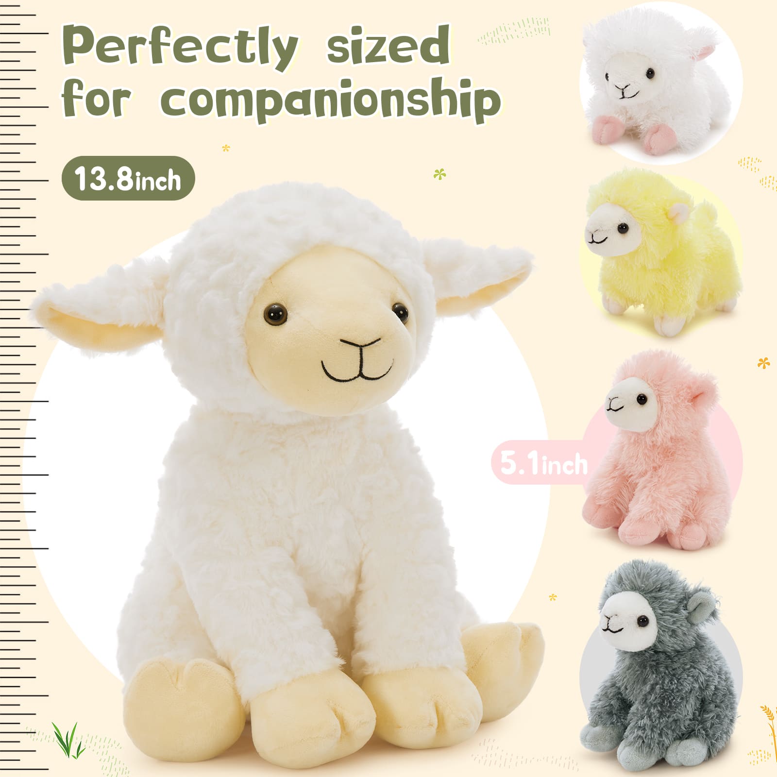 Sheep Stuffed Animals Lamb Plush Toys, Beige, 13.8 Inches