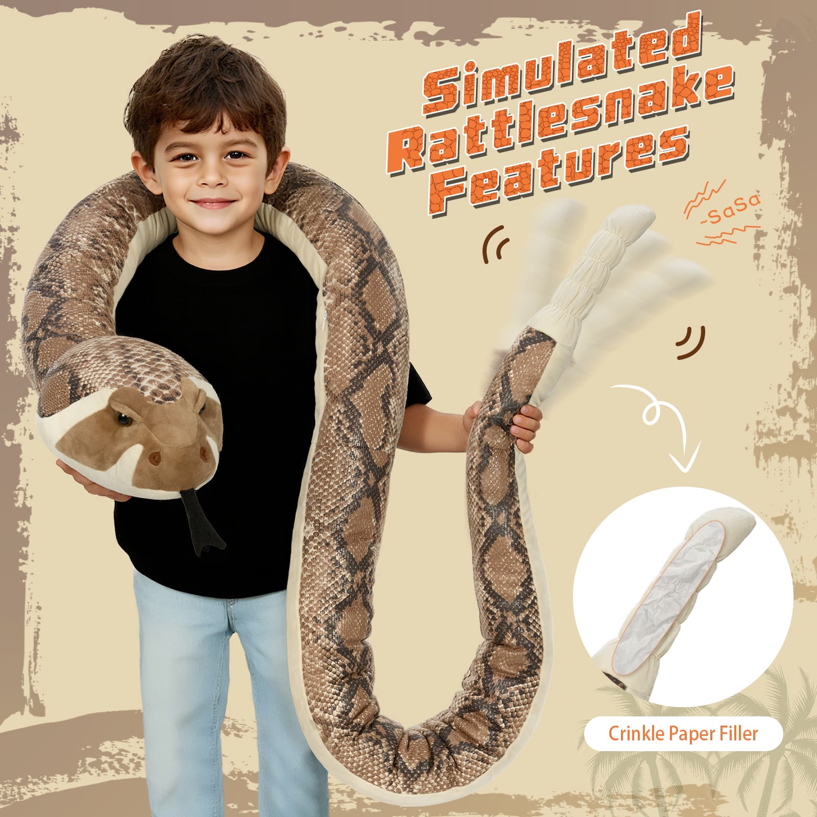 Simulation Rattlesnake Plush Toys 8 Feet Stuffed Snake Toys