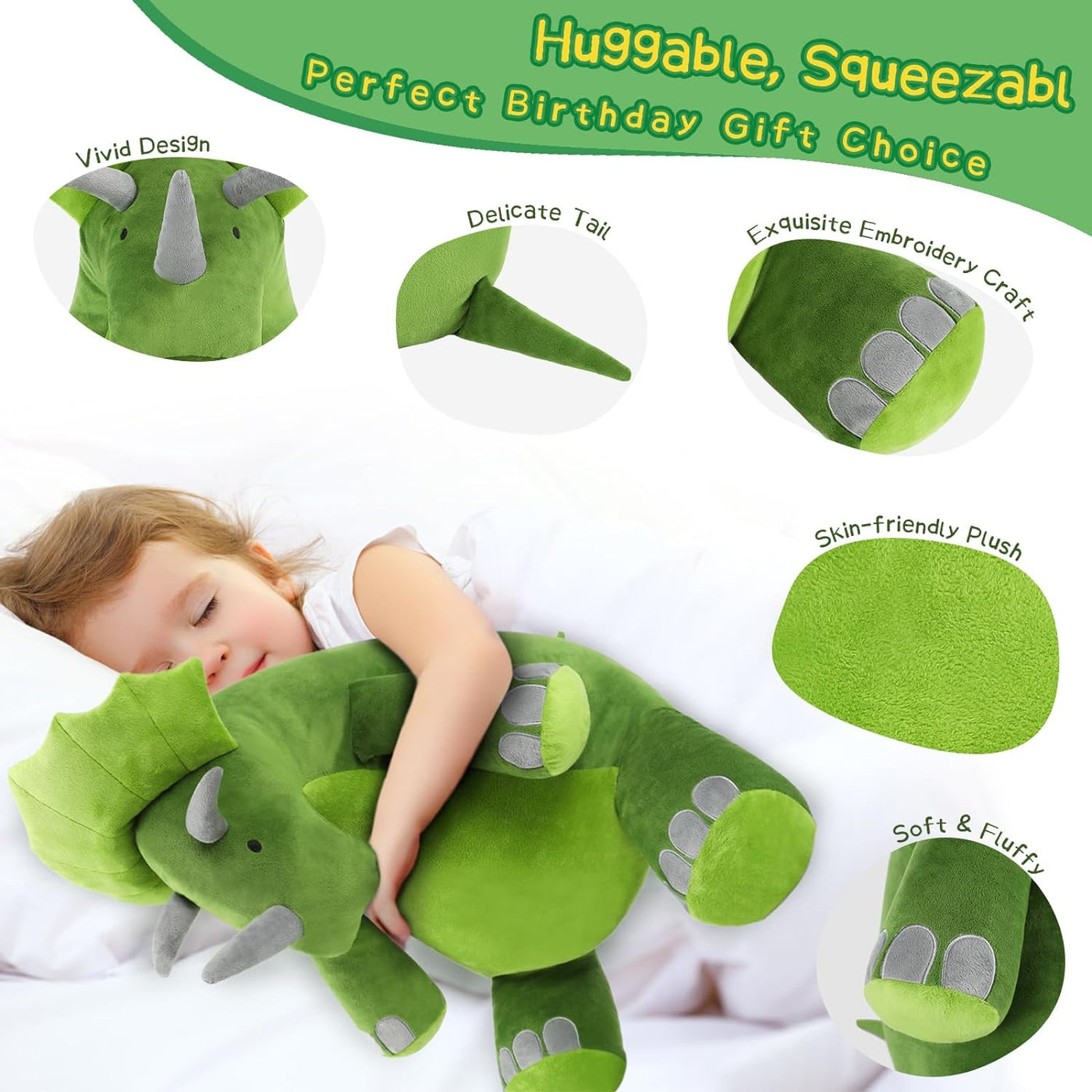 Sitting Dinosaur Stuffed Animal Toy, Green, 27 Inches