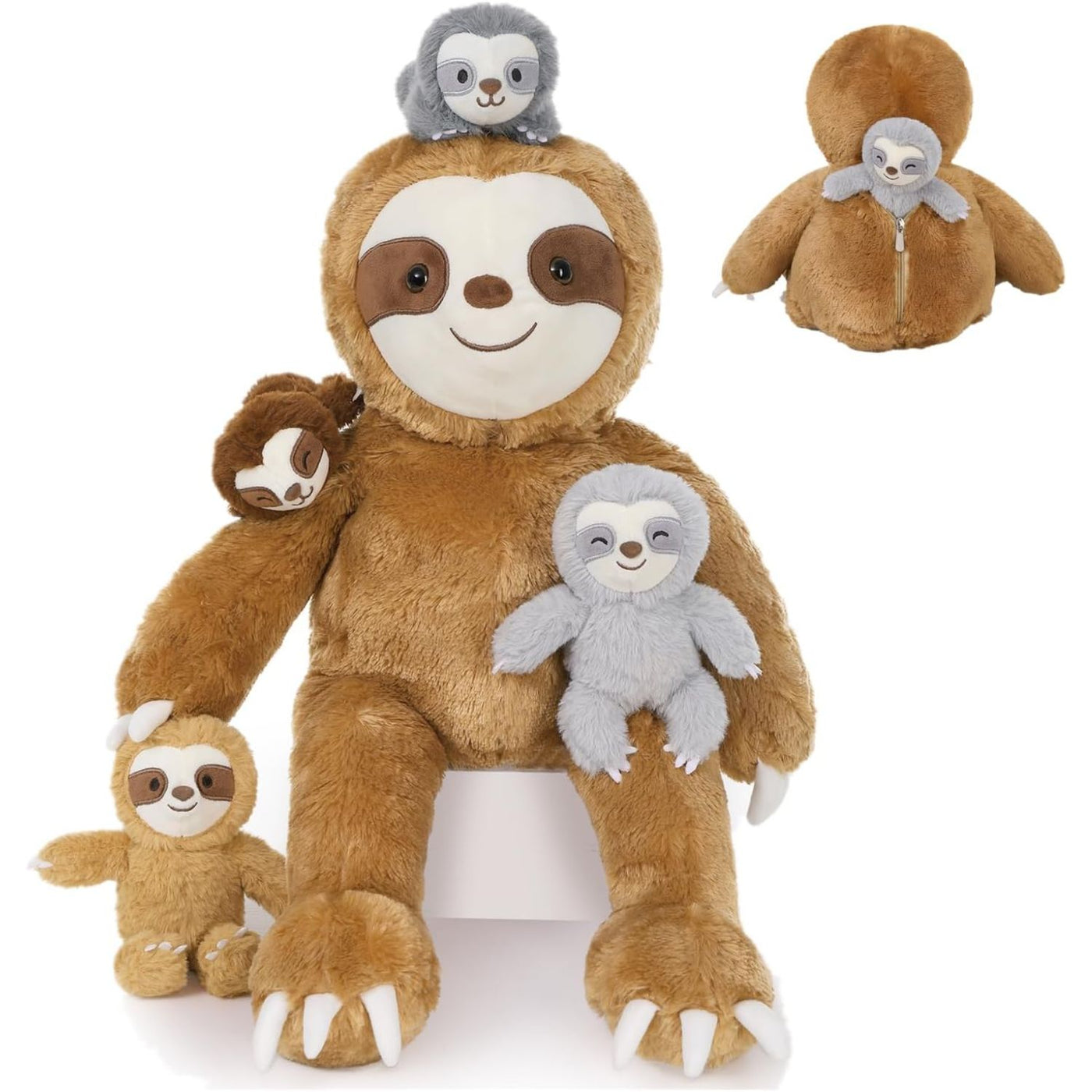 Sloth Mom Plushie with Four Babies, 23.6 Inches - MorisMos Stuffed Animals
