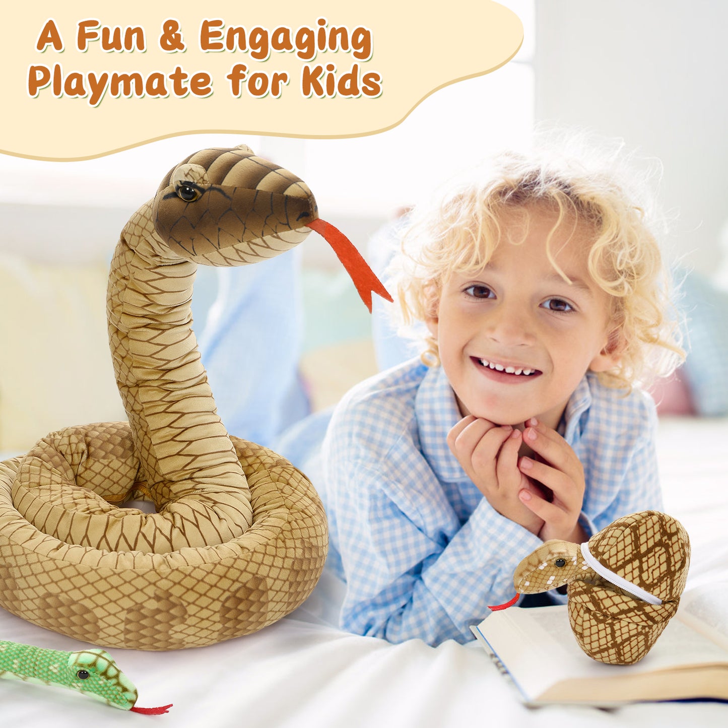 Snake Stuffed Animal Toy Set, Brown, 79 Inches - MorisMos Jungle Stuffed Animals - Wild Animal Plush Toys