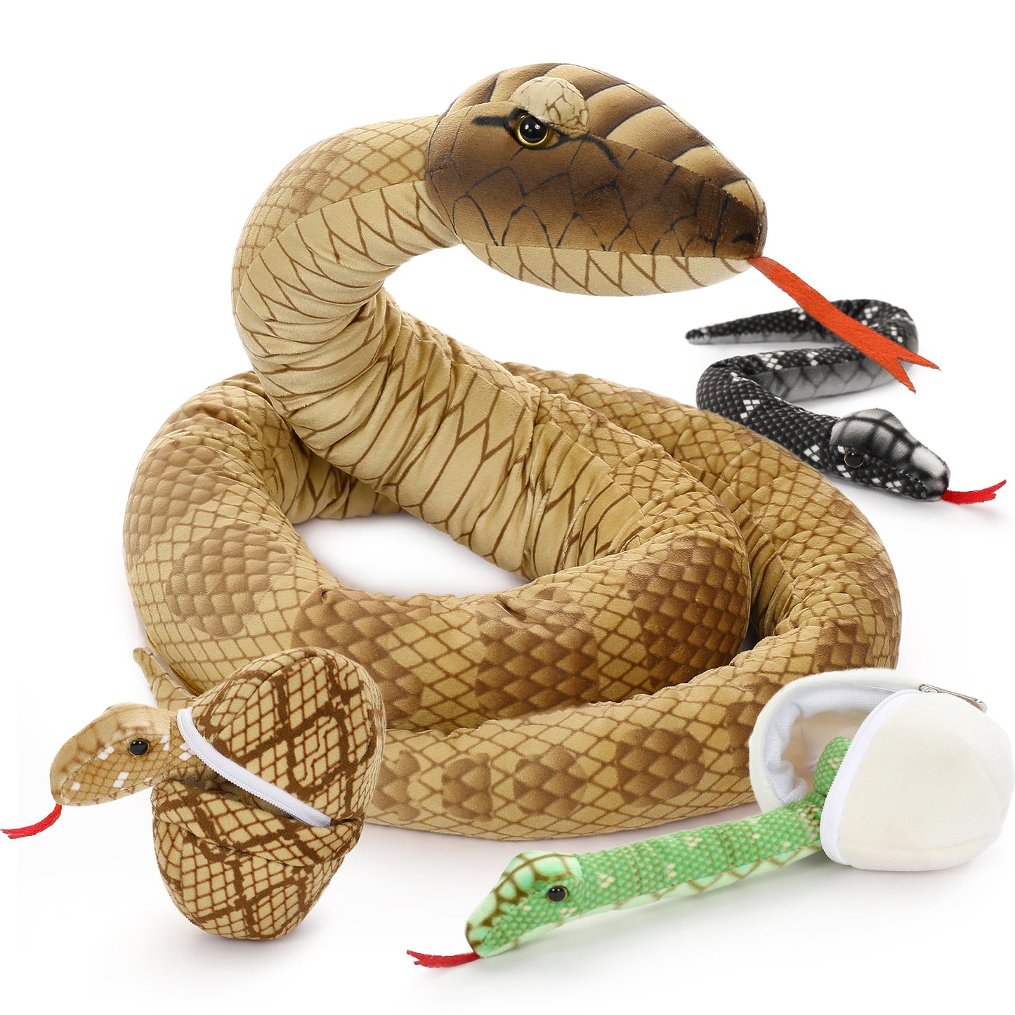 6 Pcs Realistic Snake Stuffed Animals - Snake Stuffed Animal Babies with Their Mom - Simulation Python Plush Dolls for Girls Boys - Stuffed Animals with Babies Inside - Cool Boa Plush Toys - Creative Christmas/Birthday/Halloween Gift for Kids Teens Adults - MorisMos Jungle Stuffed Animals - Wild Animal Plush Toys