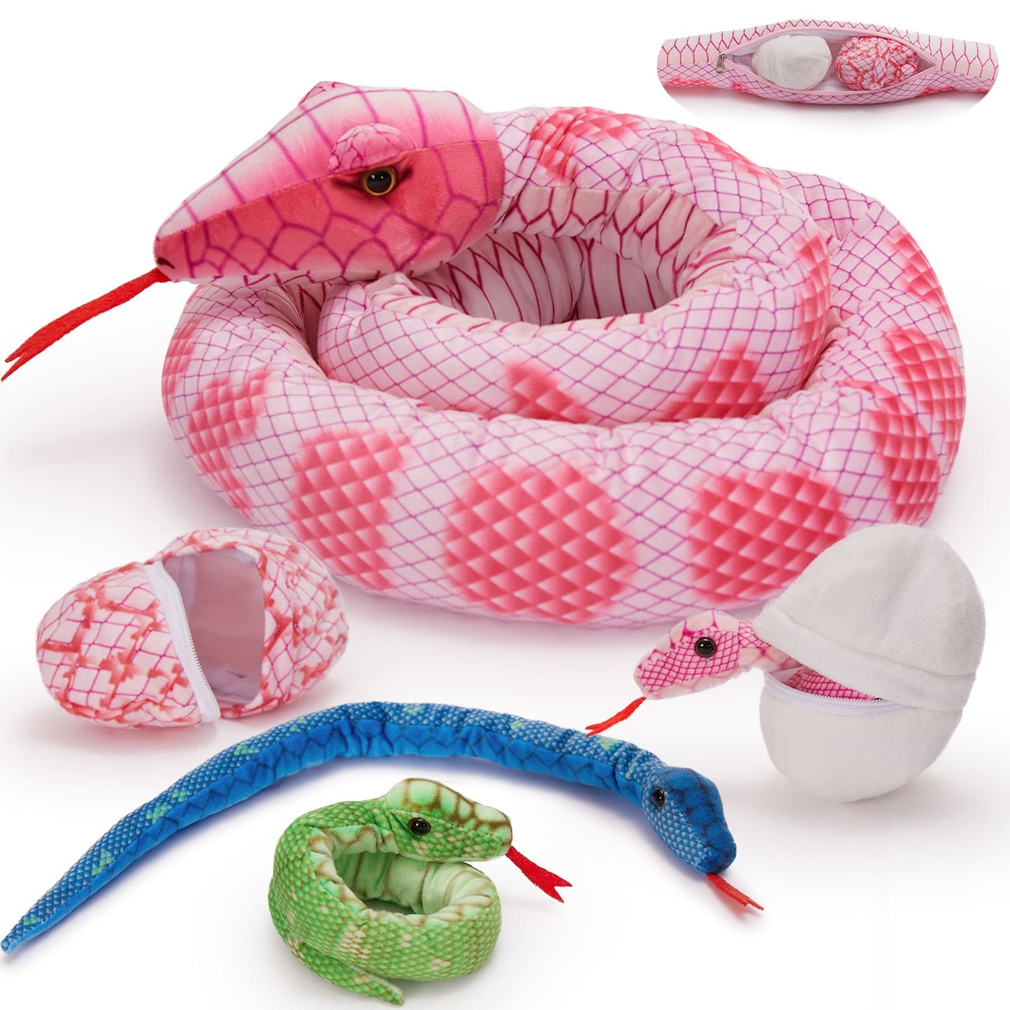 Snake Stuffed Animal Toy Set, Green/Yellow/Red/Pink/Brown, 79/118 Inches