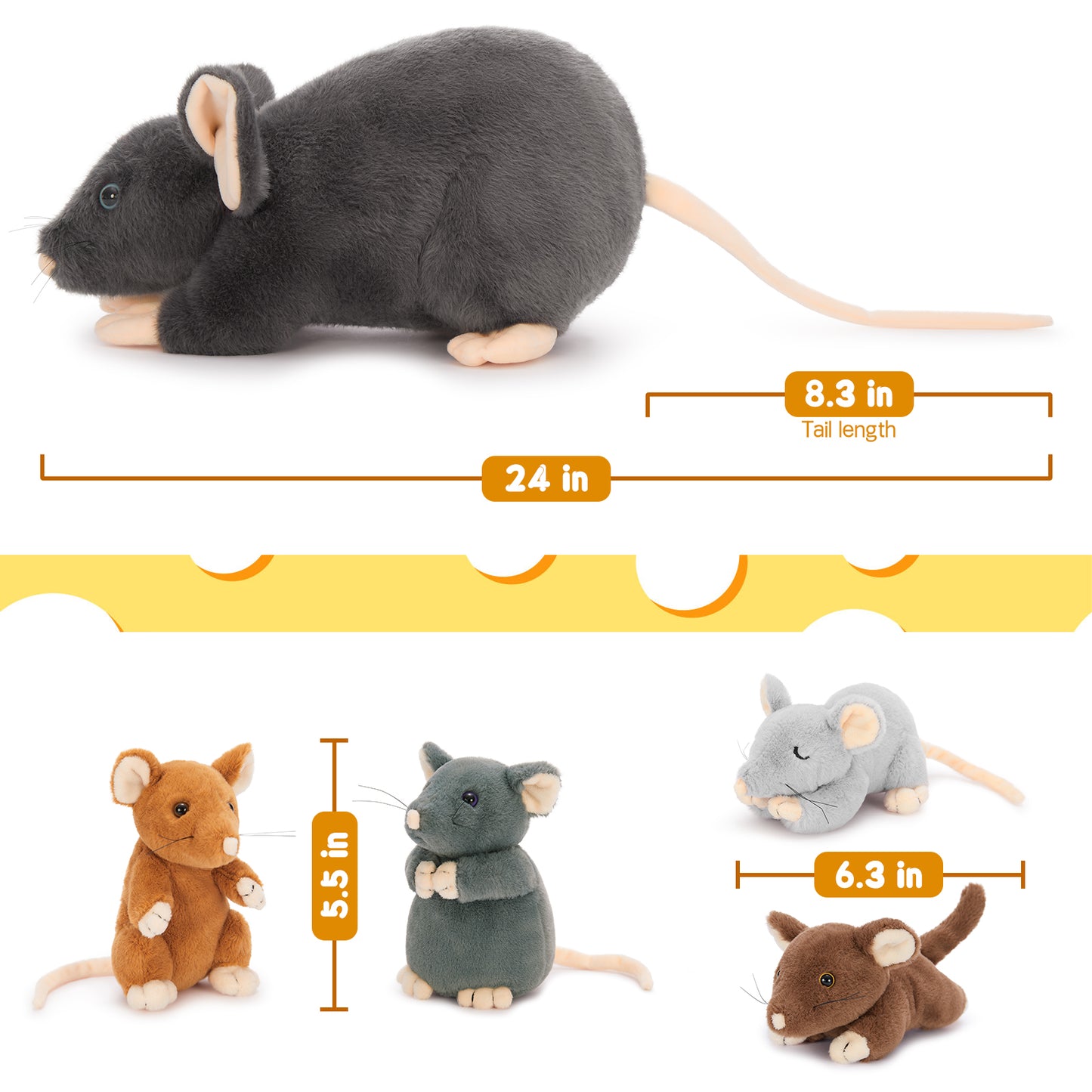 Mouse Stuffed Animals Rat Plush Toys, Dark Grey, 24 Inches - Free Shipping Worldwide