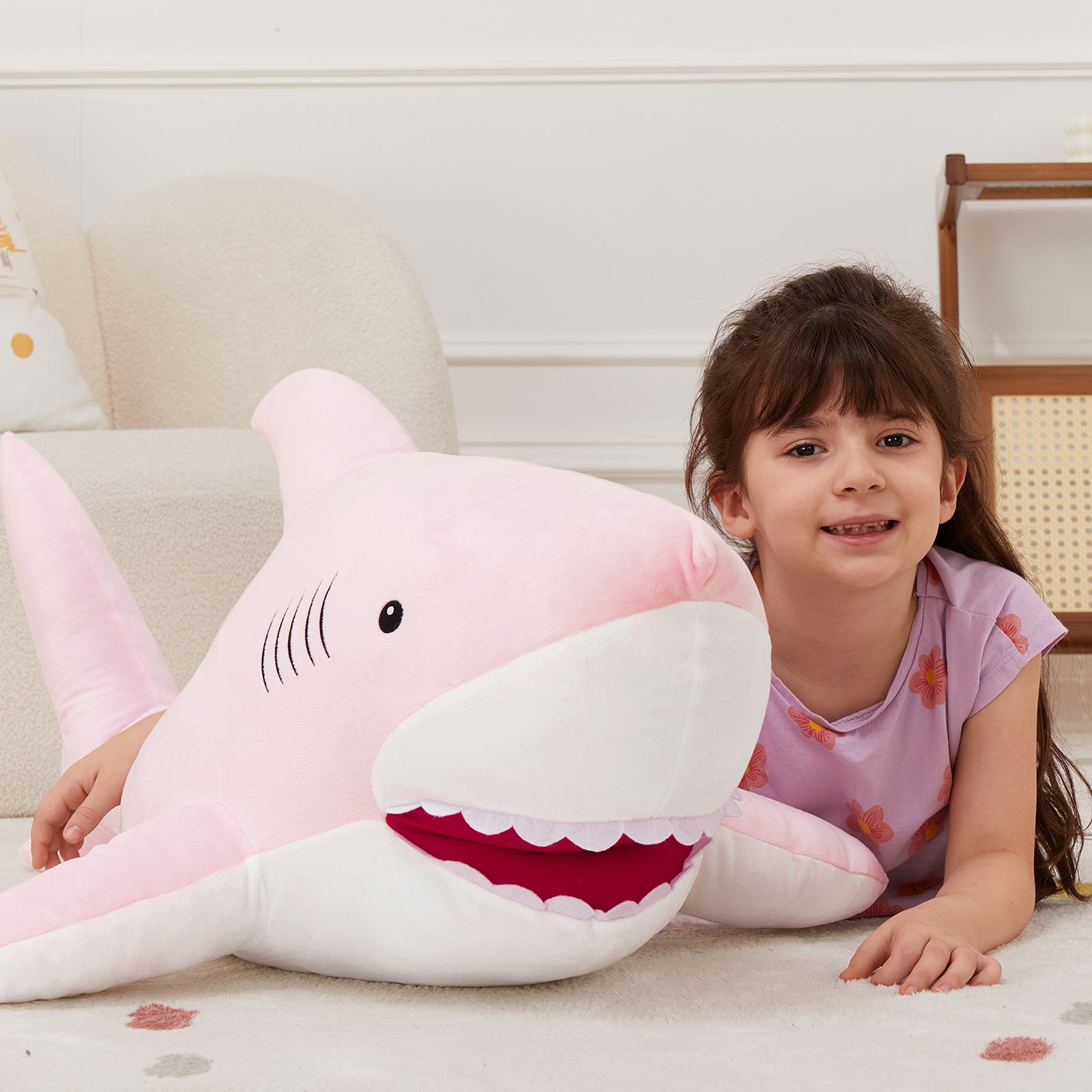 Shark Plush Toys Ocean Stuffed Animals, Pink/Blue/Grey, 39 Inches