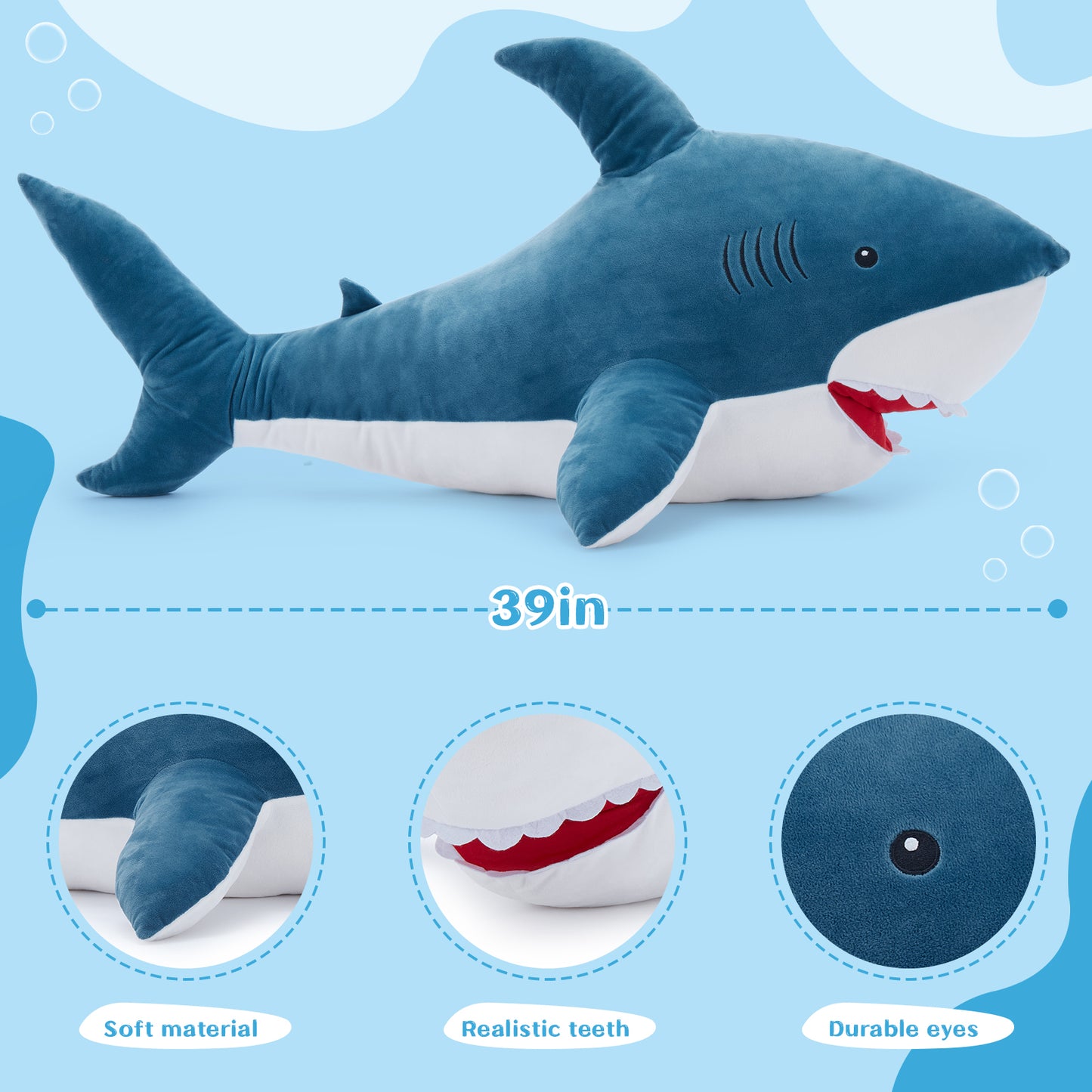 Shark Plush Toys Ocean Stuffed Animals, Pink/Blue/Grey, 39 Inches