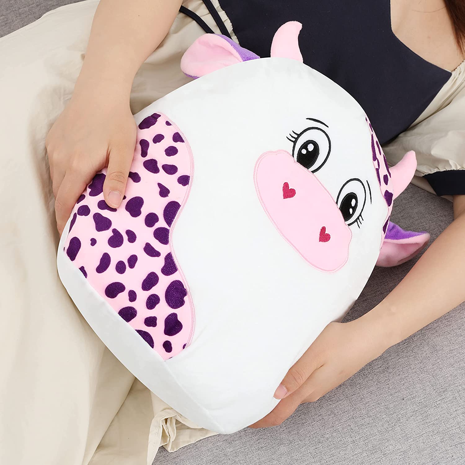 Coussin en peluche en forme de vache, 14 pouces