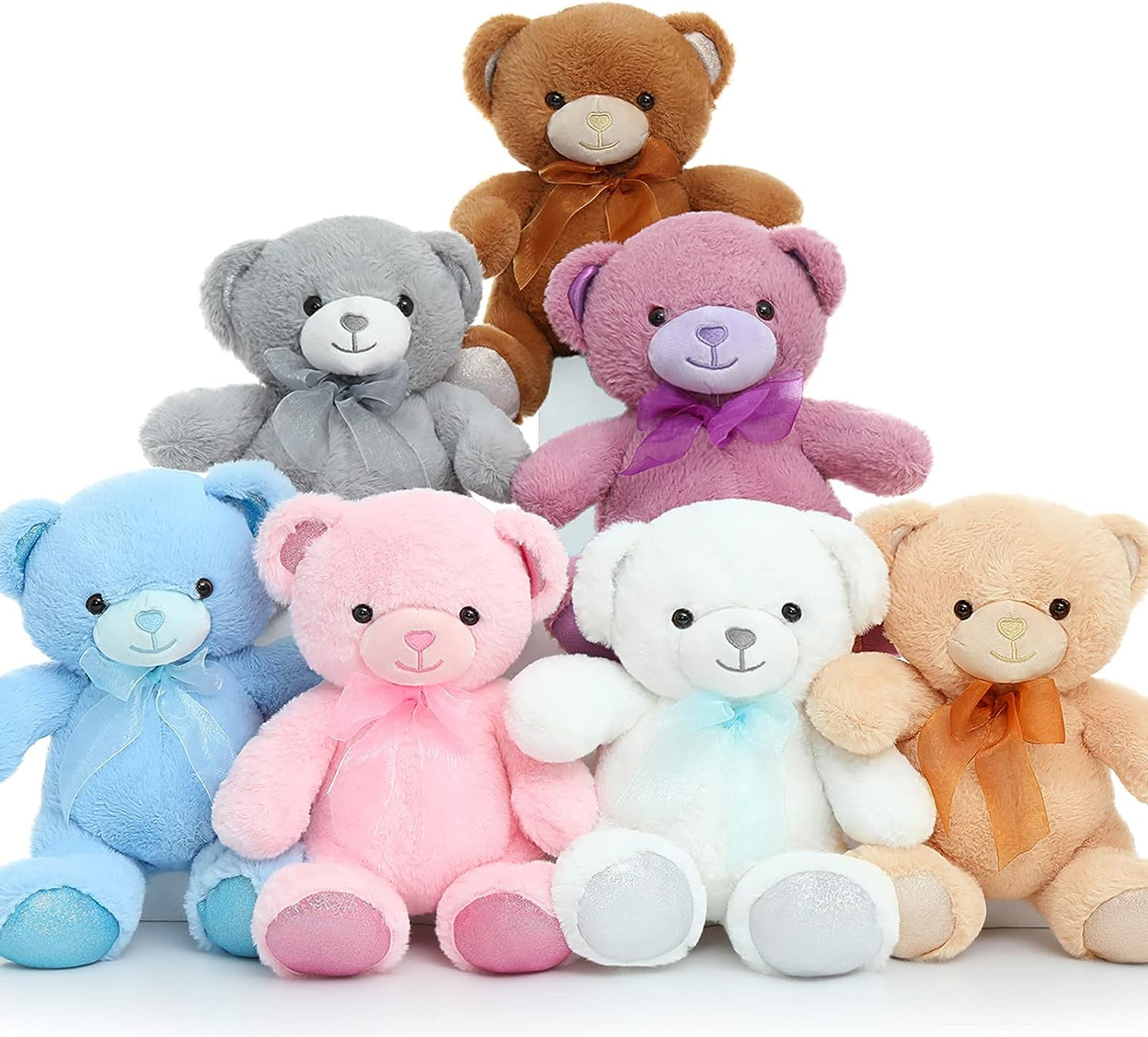 7 Piece Teddy Bear Plush Toy Set, Multicolor, 14 Inches - MorisMos Stuffed Animals