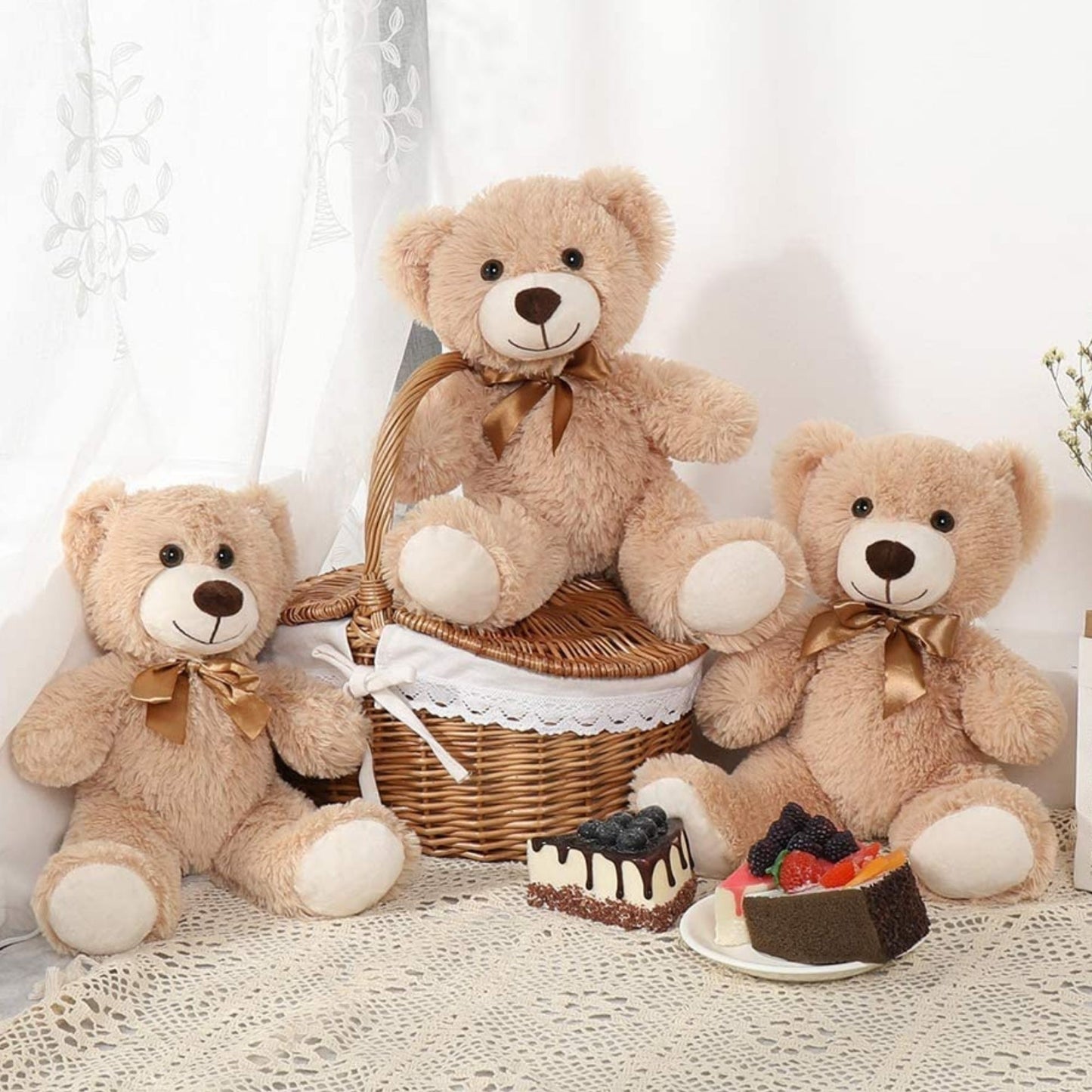 3-Pack Teddy Bears, Light Brown, 13.8 Inches - MorisMos Stuffed Animal Toys - Teddy Bear Stuffed Animals Bulk - We Can Bearly Wait - Baby Shower Teddy Bear Centerpieces