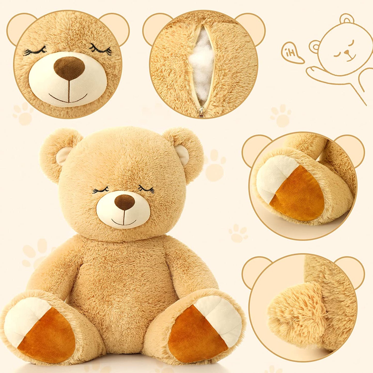 Teddy Bear Stuffed Animal Toy, Light Brown, 23.6 Inches - MorisMos Plush Toys
