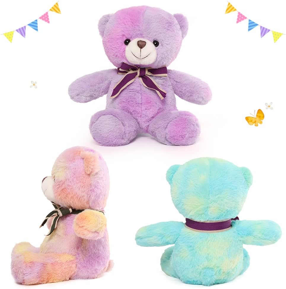 Peluches ours en peluche colorées tie-dye, 12 pouces