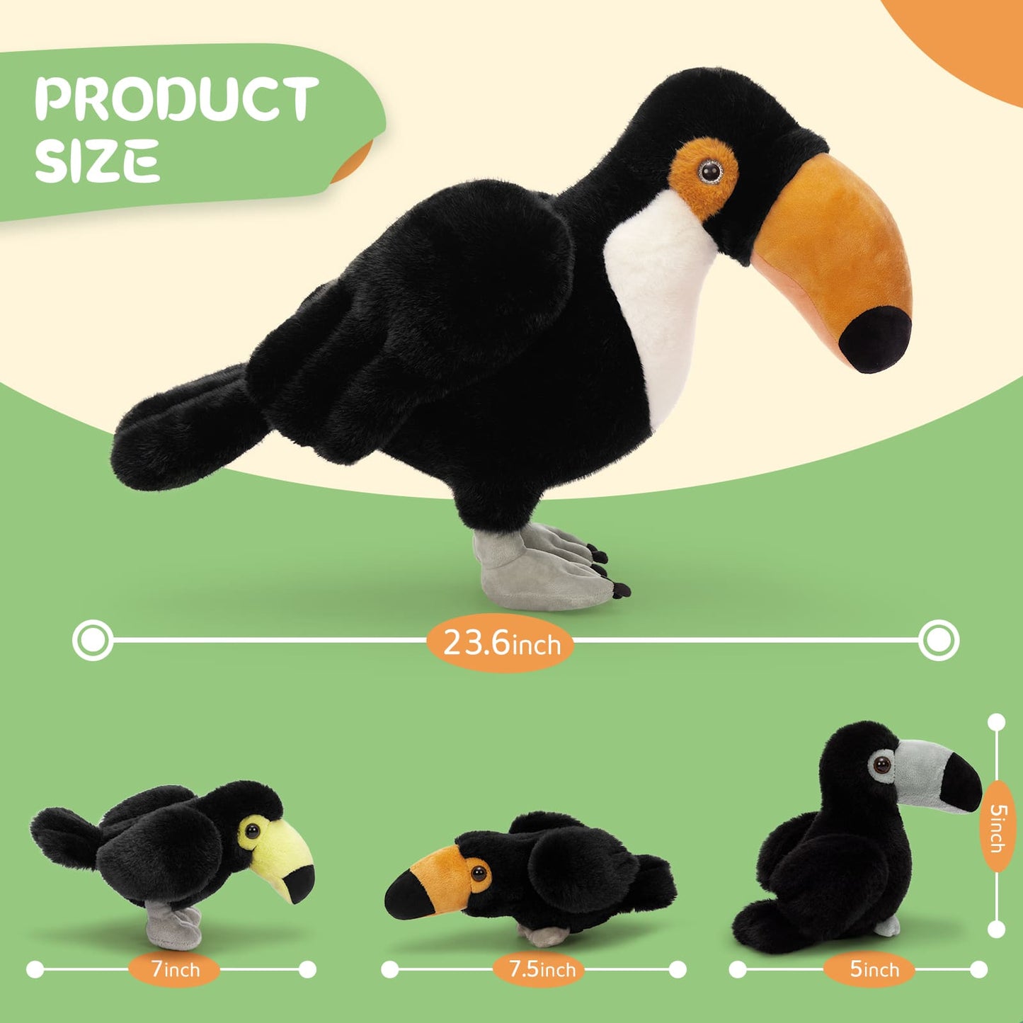 Cute toucan family stuffed animals, soft cuddle bird plushies for toddlers