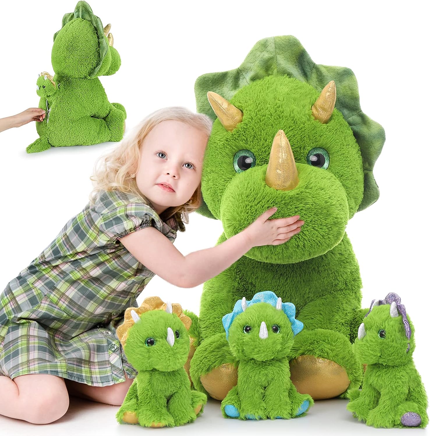 Triceratops-Plüschspielzeug-Set, grün, 25 Zoll