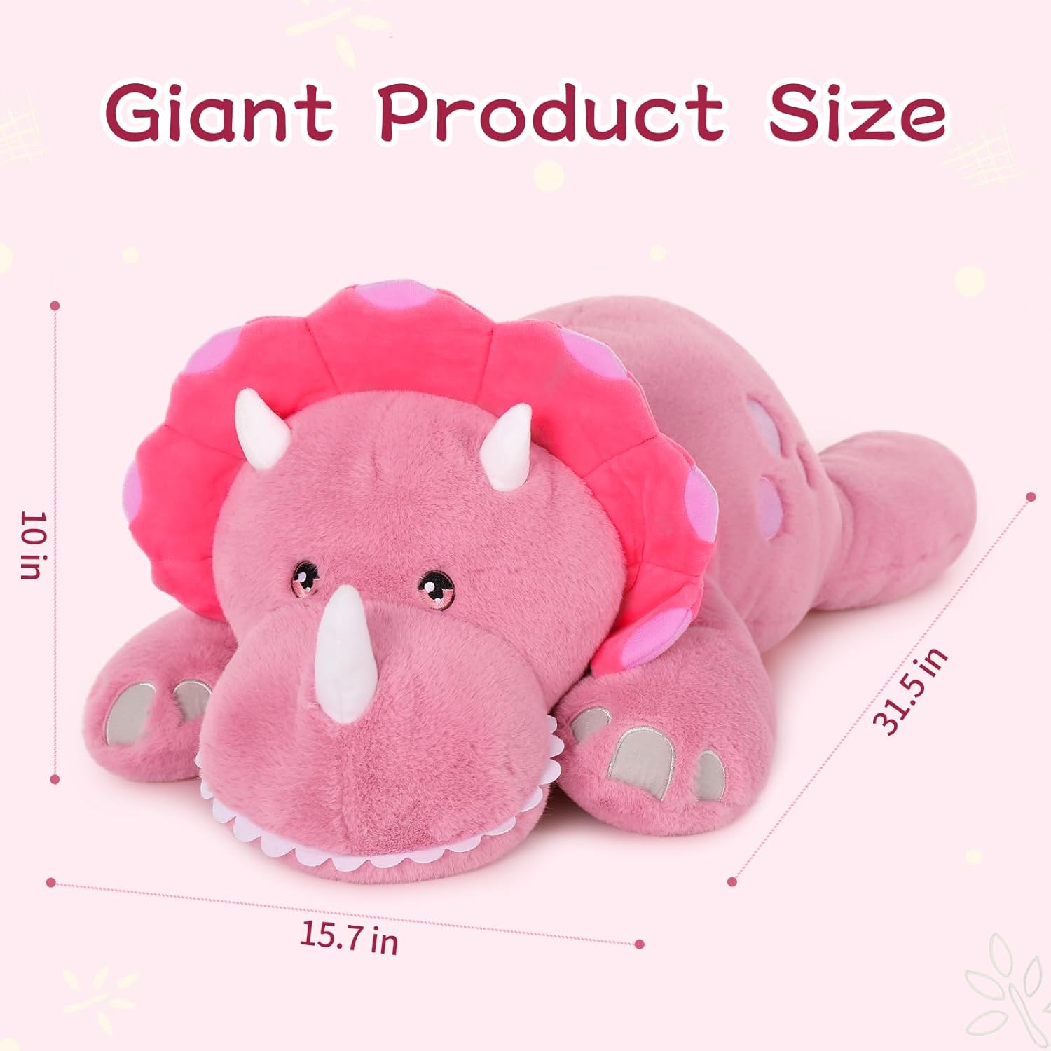 Triceratops Glow-in-the-dark Weighted Plush Toy, Pink, 31.5 Inches
