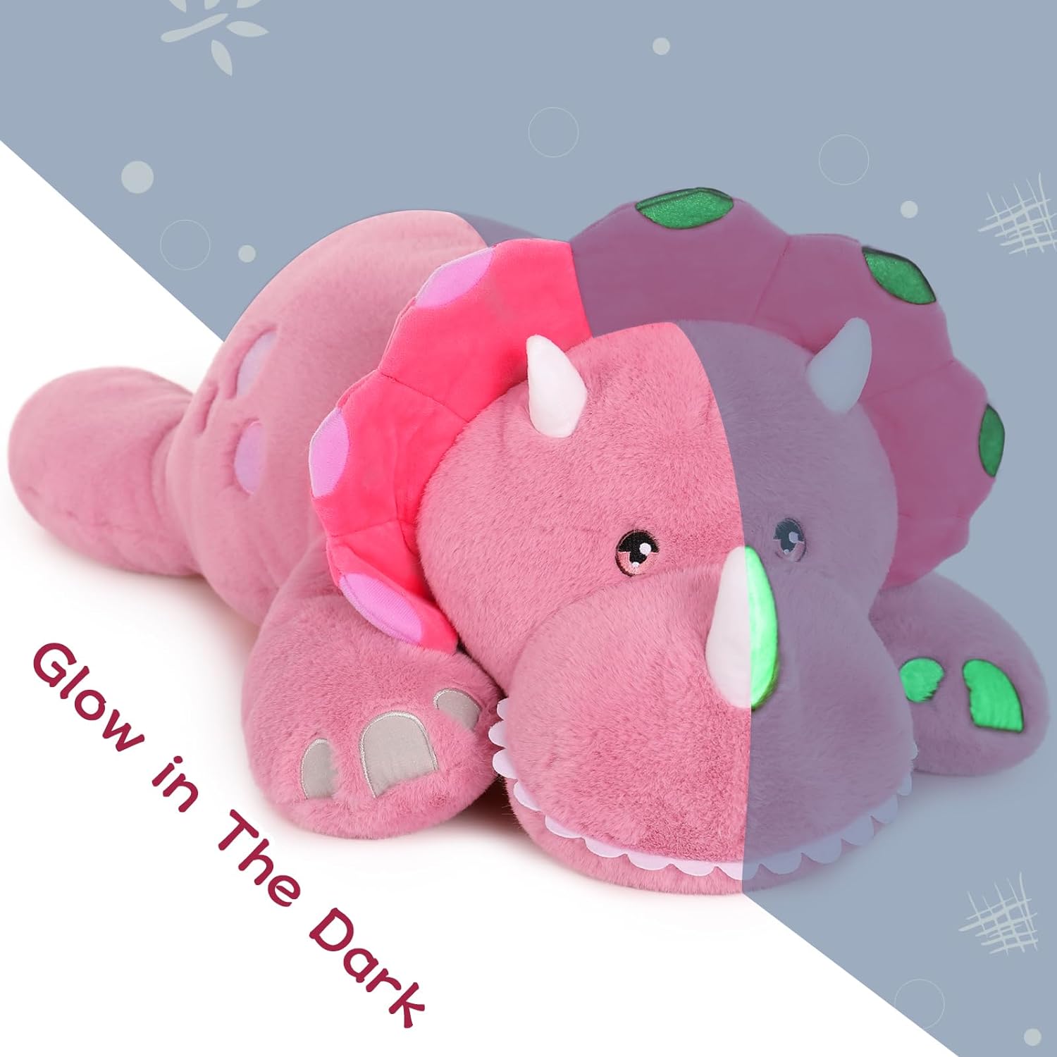 Triceratops Glow-in-the-dark Weighted Plush Toy, Pink, 31.5 Inches