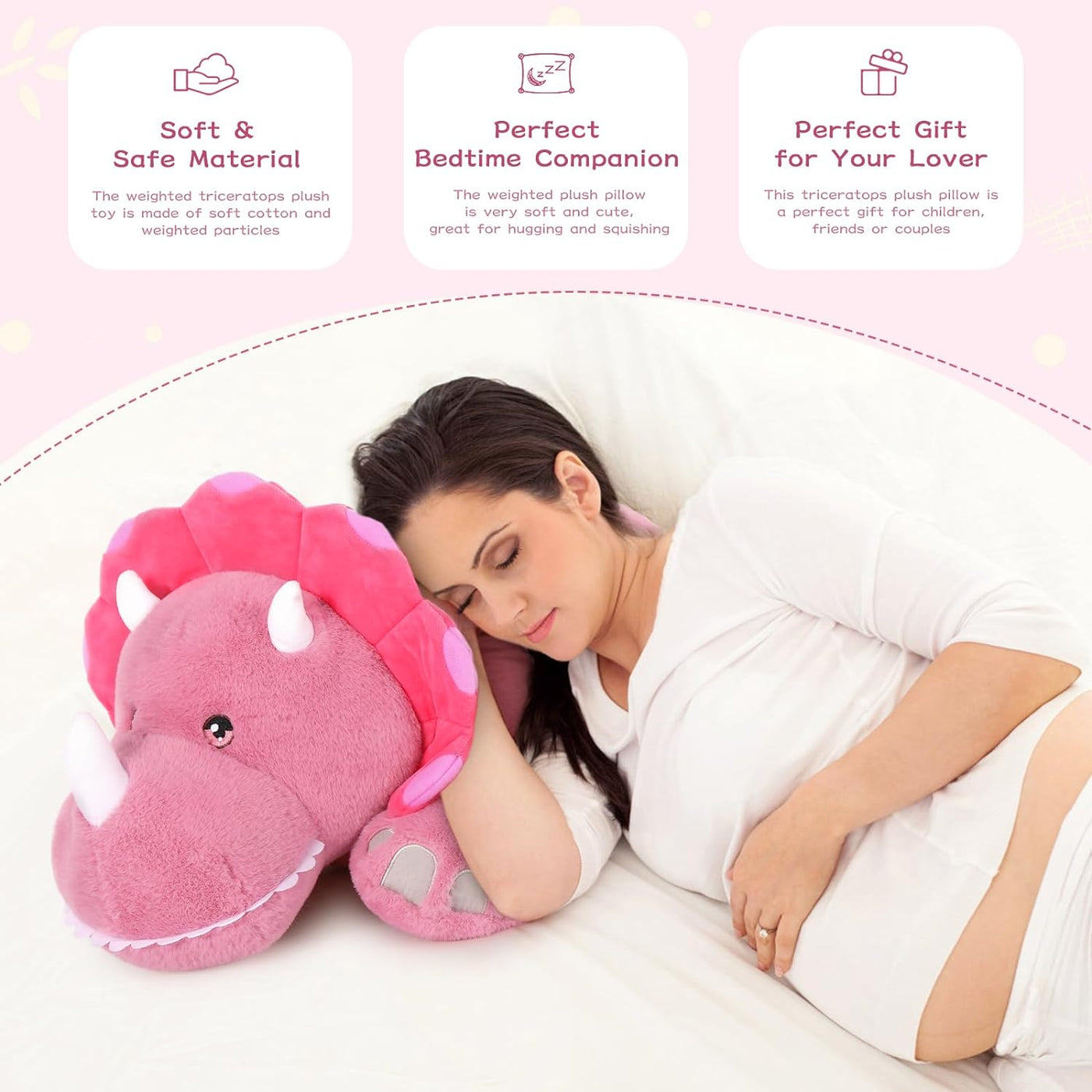 Triceratops Glow-in-the-dark Weighted Plush Toy, Pink, 31.5 Inches - MorisMos Stuffed Toys