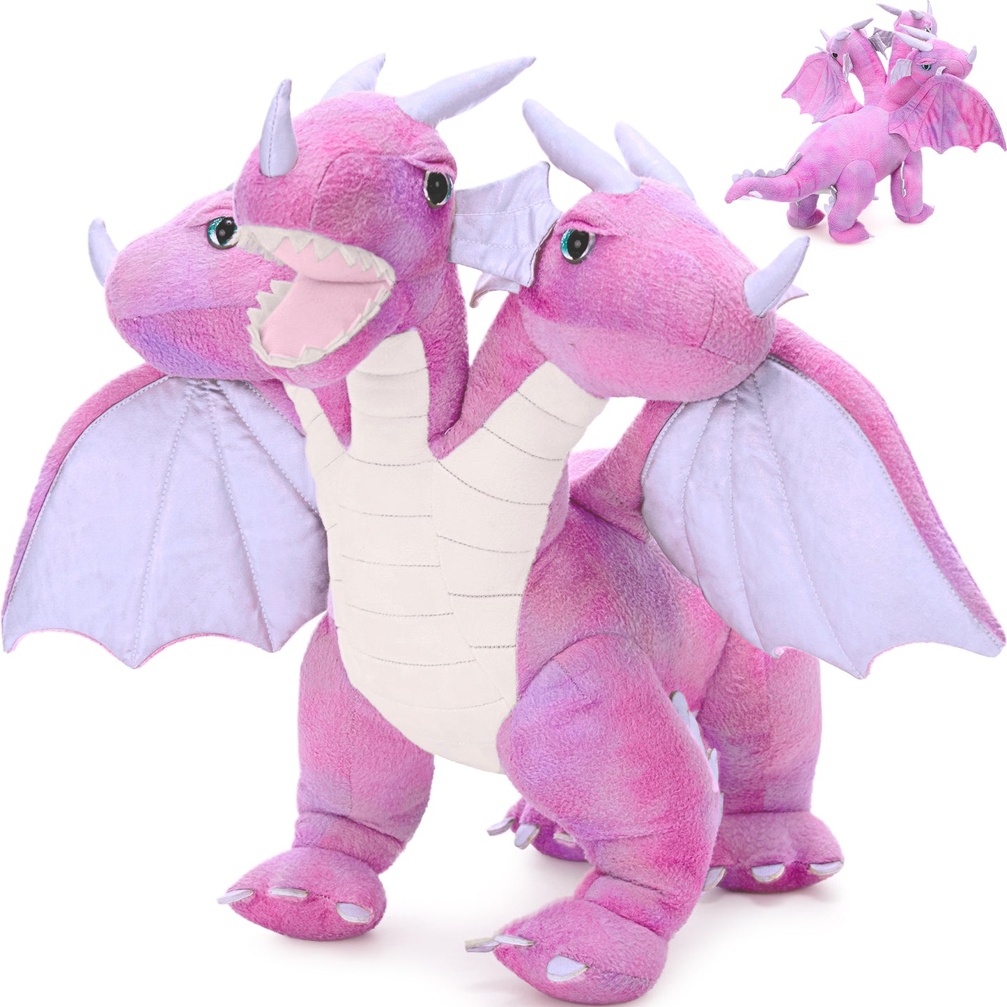 Triple-Headed Flying Dragon Plush Toys, Grey/Pink, 21.6 Inches