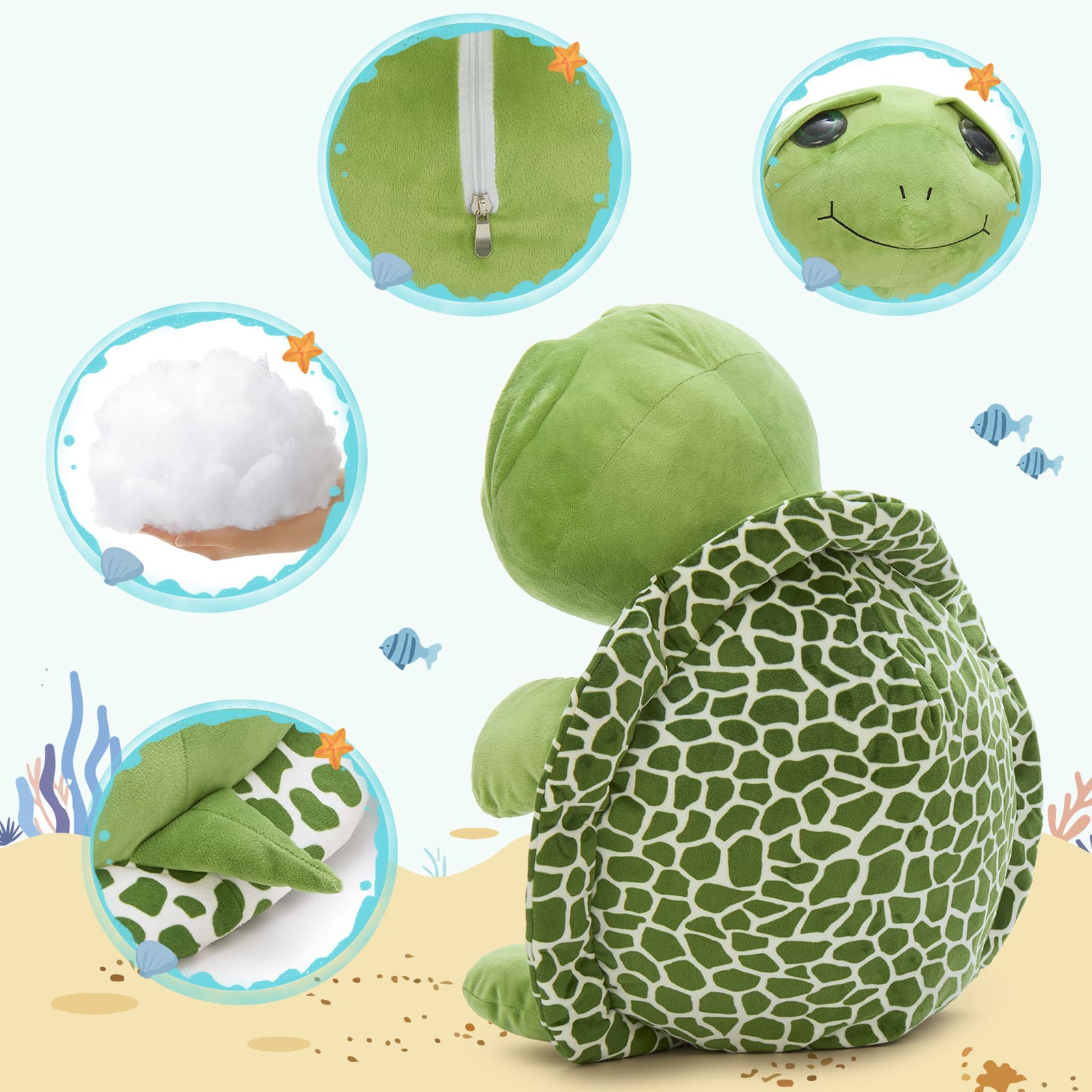 Turtle Stuffed Animals, Green, 23.6/31.5 Inches
