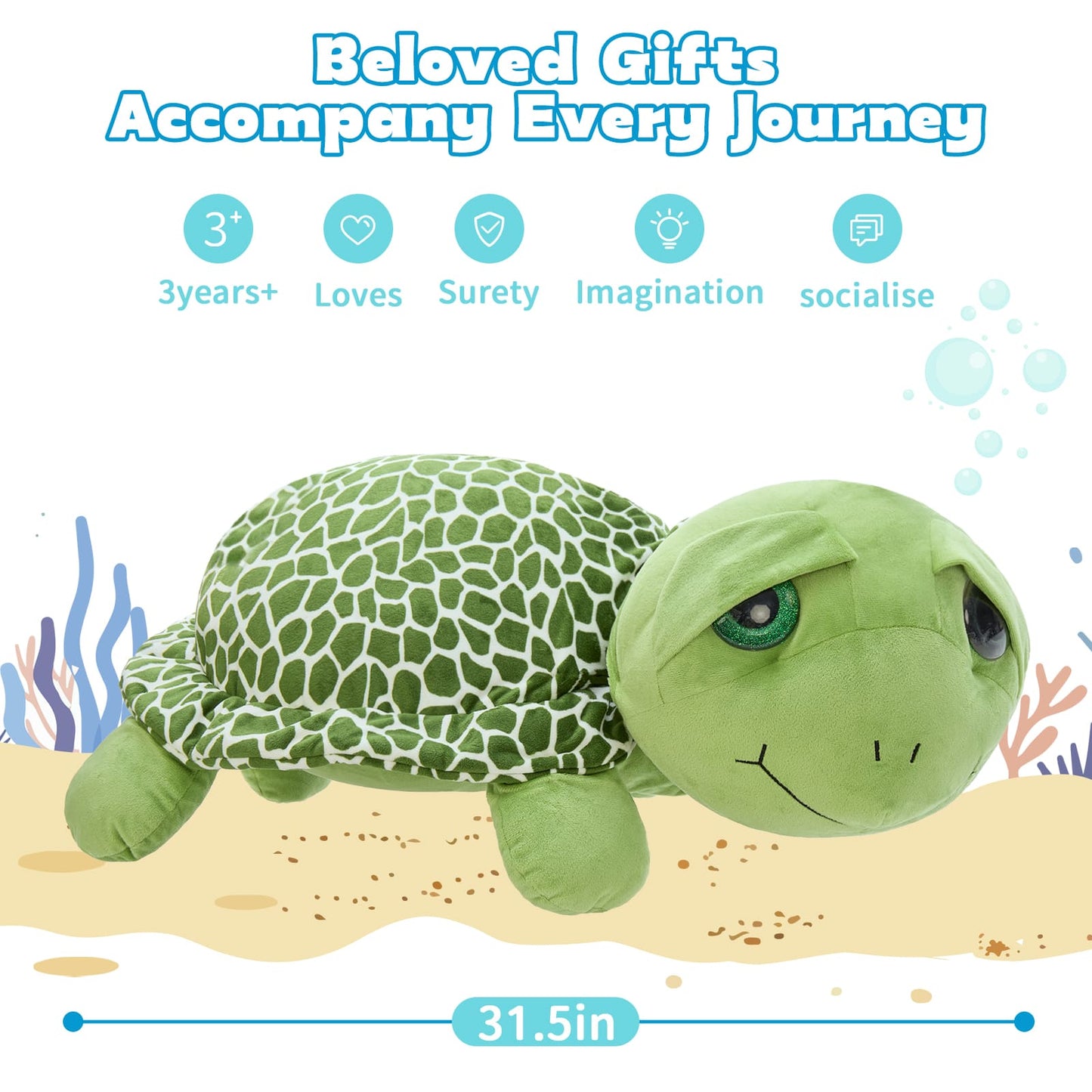 Turtle Stuffed Animals, Green, 23.6/31.5 Inches