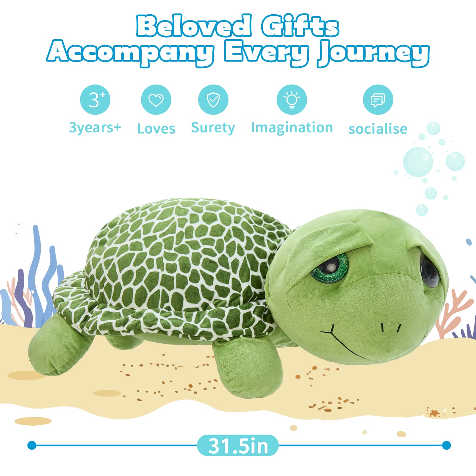 Turtle Stuffed Animals, Green, 23.6/31.5 Inches