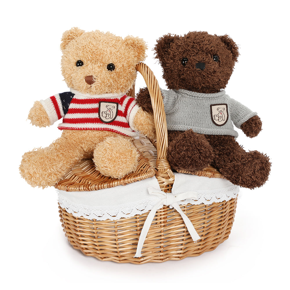 Two Teddy Bear Plushies with Four Sweaters, 11.8 Inches - MorisMos Stuffed Animals