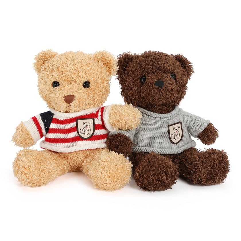 Two Teddy Bear Plushies with Four Sweaters, 11.8 Inches