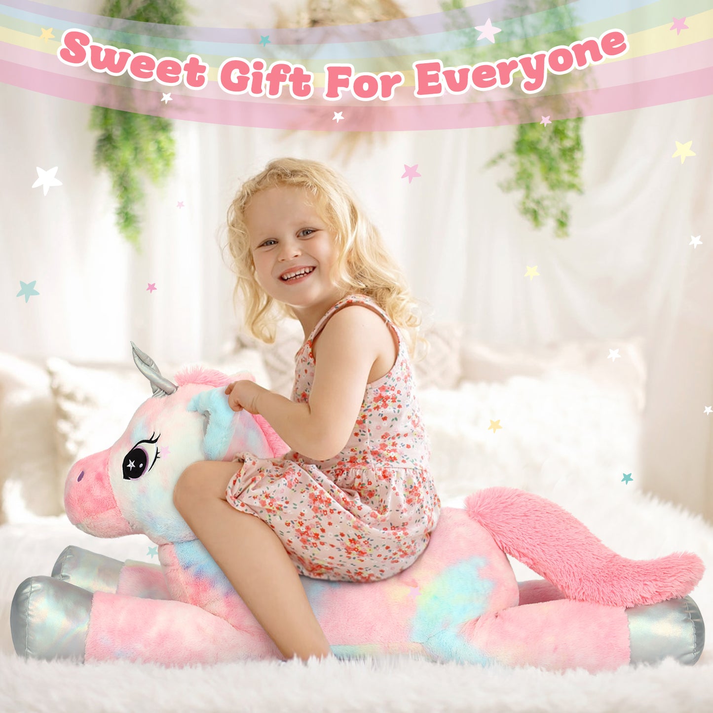 Big Colorful Unicorn Plush Toy, 43 Inches