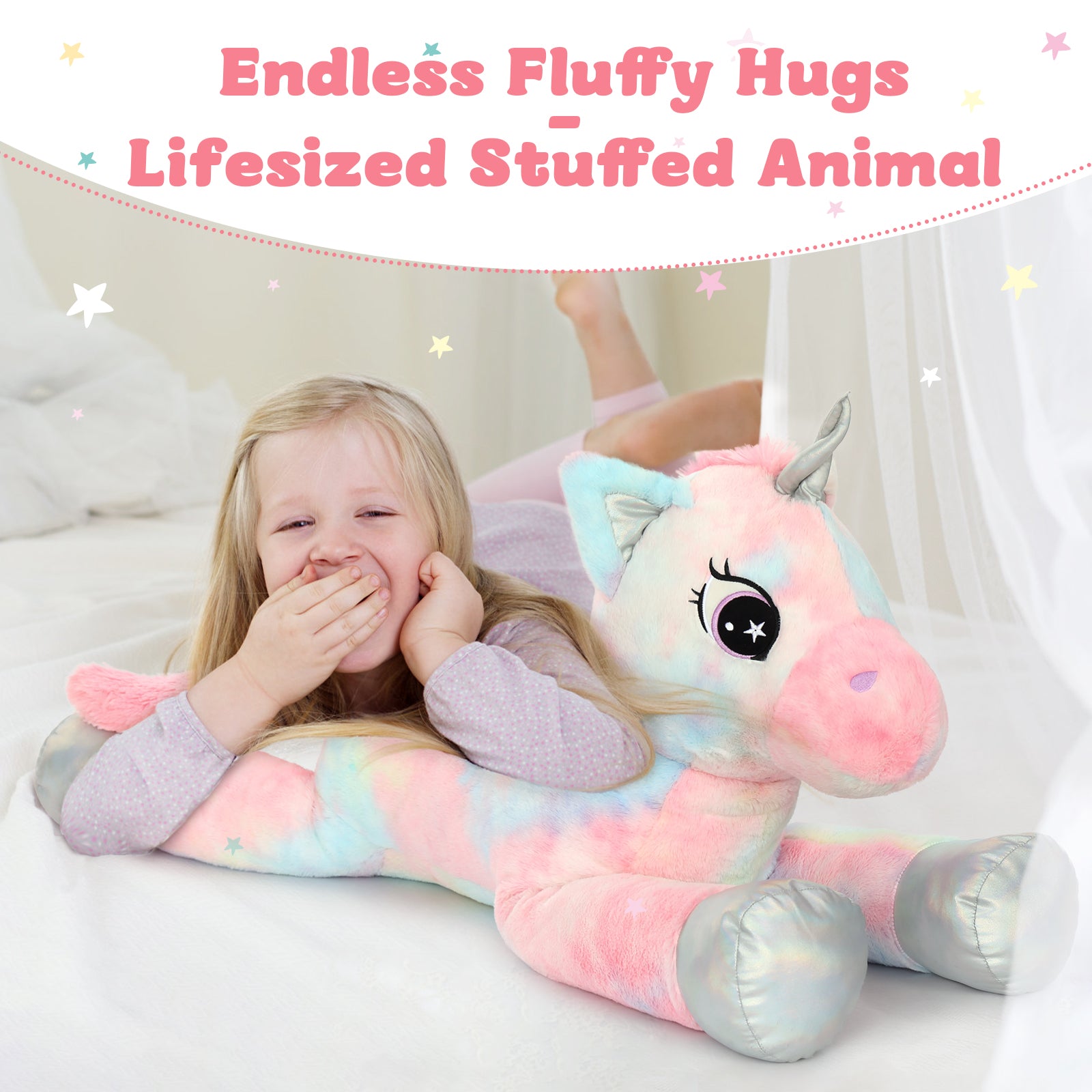 Big Colorful Unicorn Plush Toy, 43 Inches