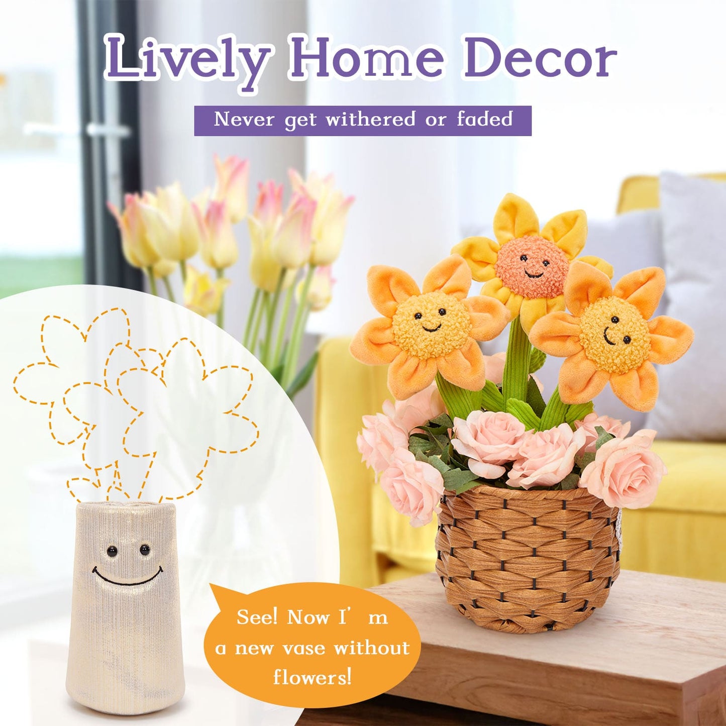 Daisy Flower Plush Toys Emotional Support Flowers, 13.8 Inches