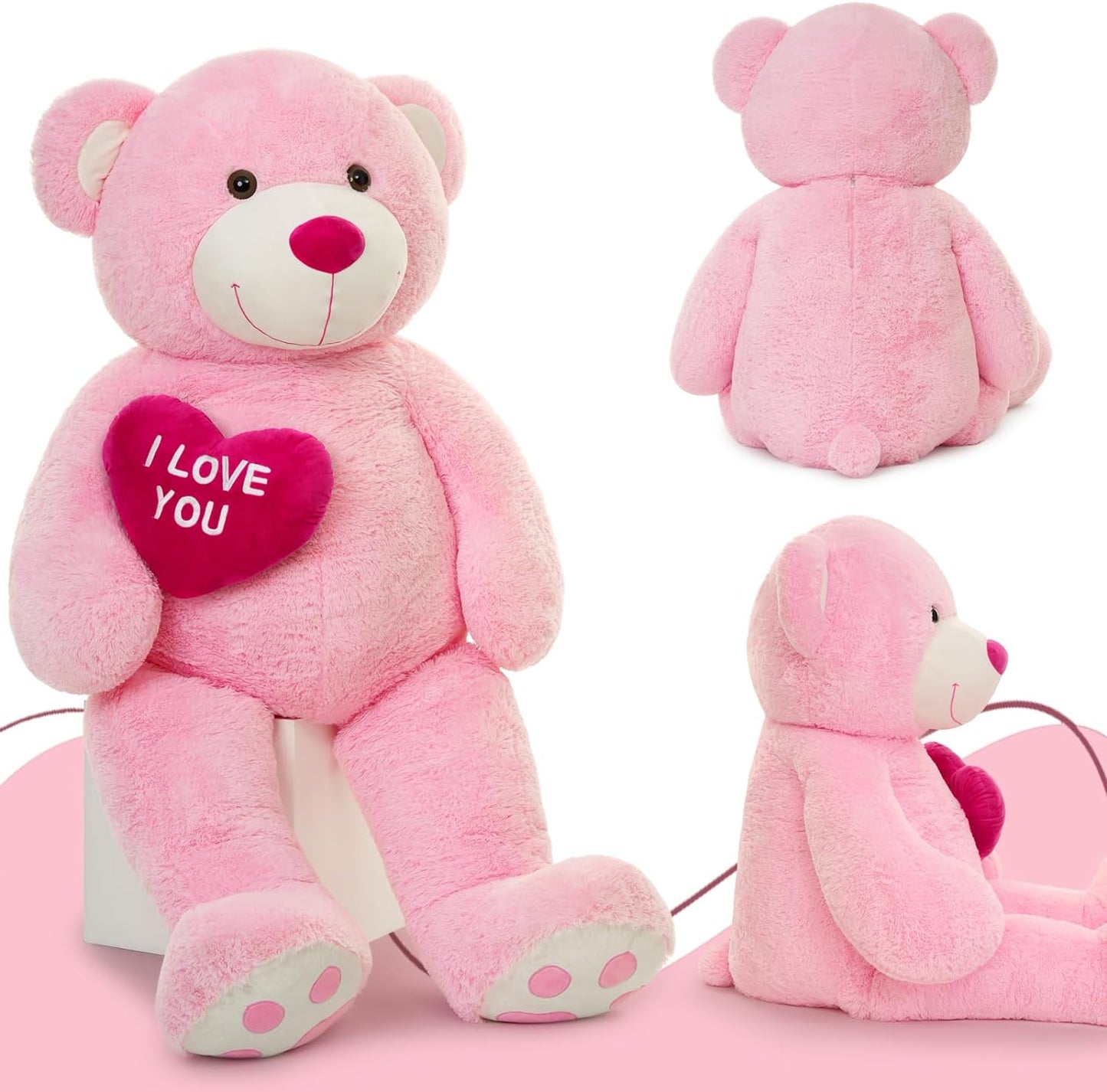 Giant 180 CM Pink Teddy Bear Plush Toys - 6 Feet Teddy Bear Stuffed Animals - Teddy Bear Plush with ' I Love You ' Heart - Valentine's Day Gift for Girlfriend/Boyfriend - Romantic Confession/Propose Marriage Gift Ideas - Anniversary Gift for Wife/Husband - Teddy Bear Theme Baby Shower