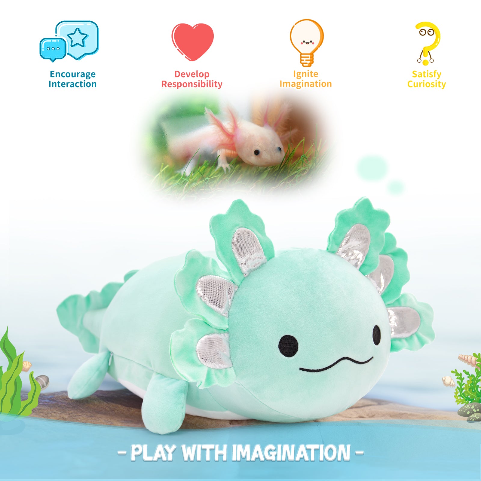 Peluche Axolotl avec 3 bébés, 23,5 pouces