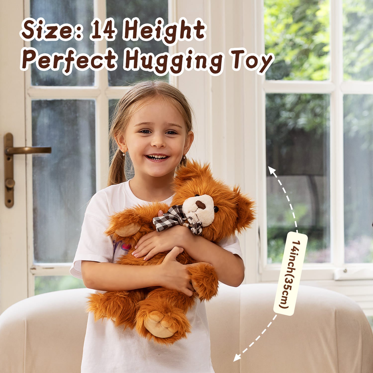 Furry Teddy Bear Plush Toy, Brown/Beige/Pink, 14 Inches