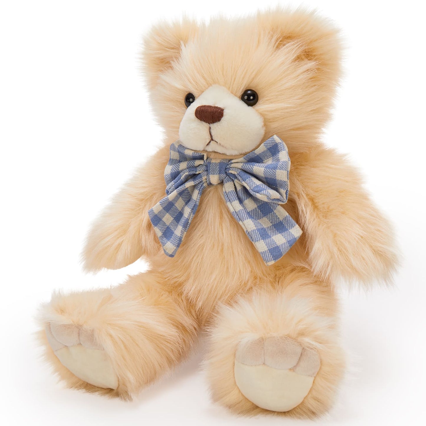 14-Inch Beige Plush Teddy Bear with A Checkered Bow Tie