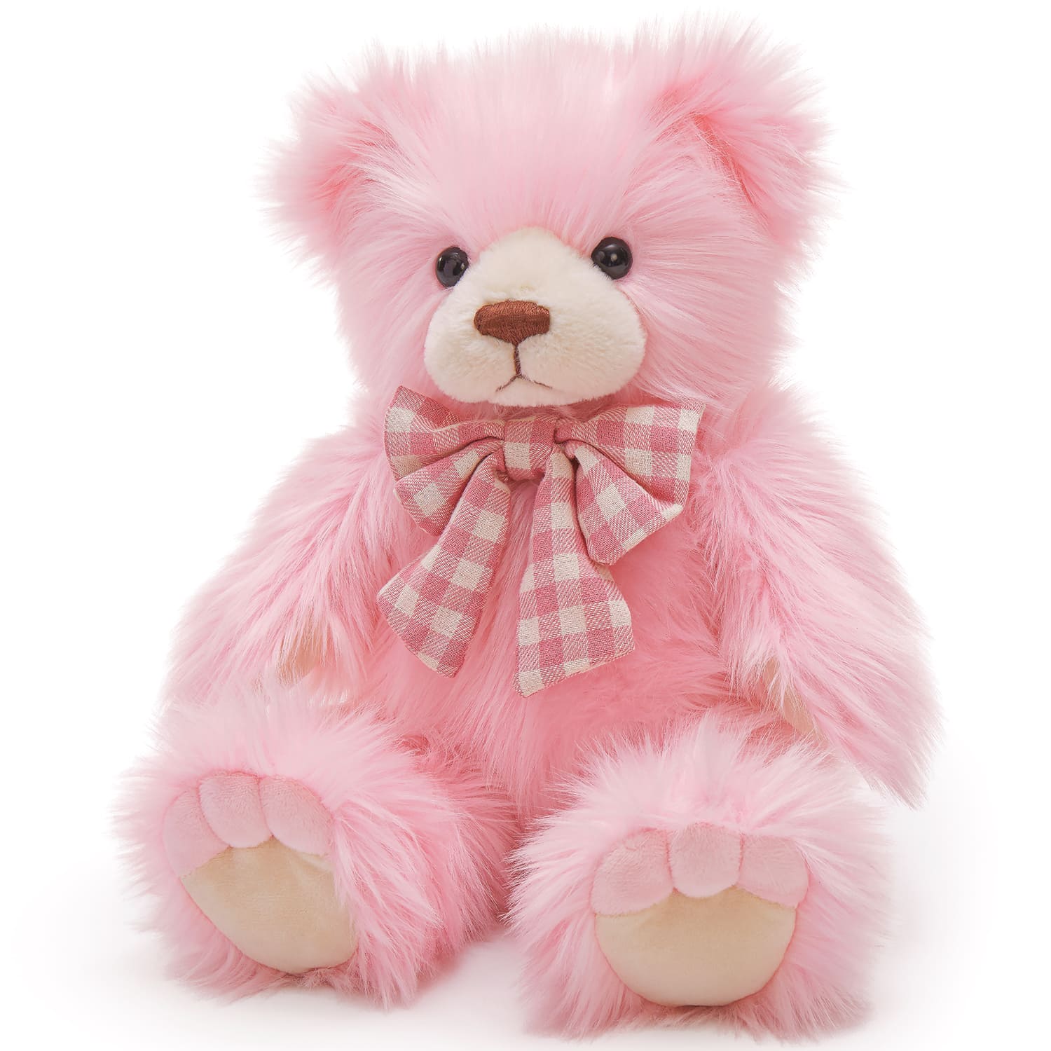 Furry Teddy Bear Plush Toy, Brown/Beige/Pink, 14 Inches