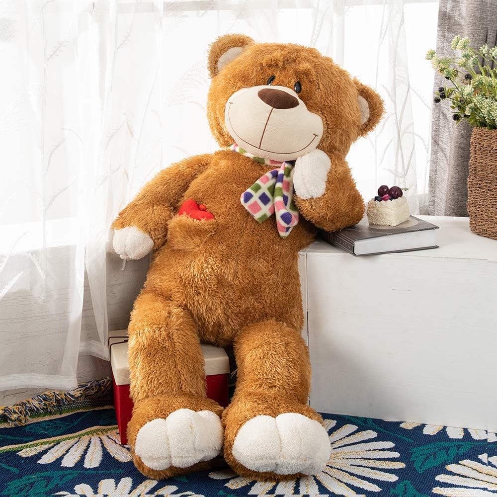 Valentine's Day Teddy Bear Stuffed Animals - Big 30 Inches Brown Teddy Bear Plush Toys with Heart and Scarf- Valentine's Day Gift for Girlfriend/Boyfriend - Fluffly Cuddly Plushy Fluffy Toy - Cute Teddy Bear Plush Pillows for Kids - Christmas/Birthday Gift for Children/Teens/Adults - Romantic Anniversary Gift for Wife/Husband - Free Shipping