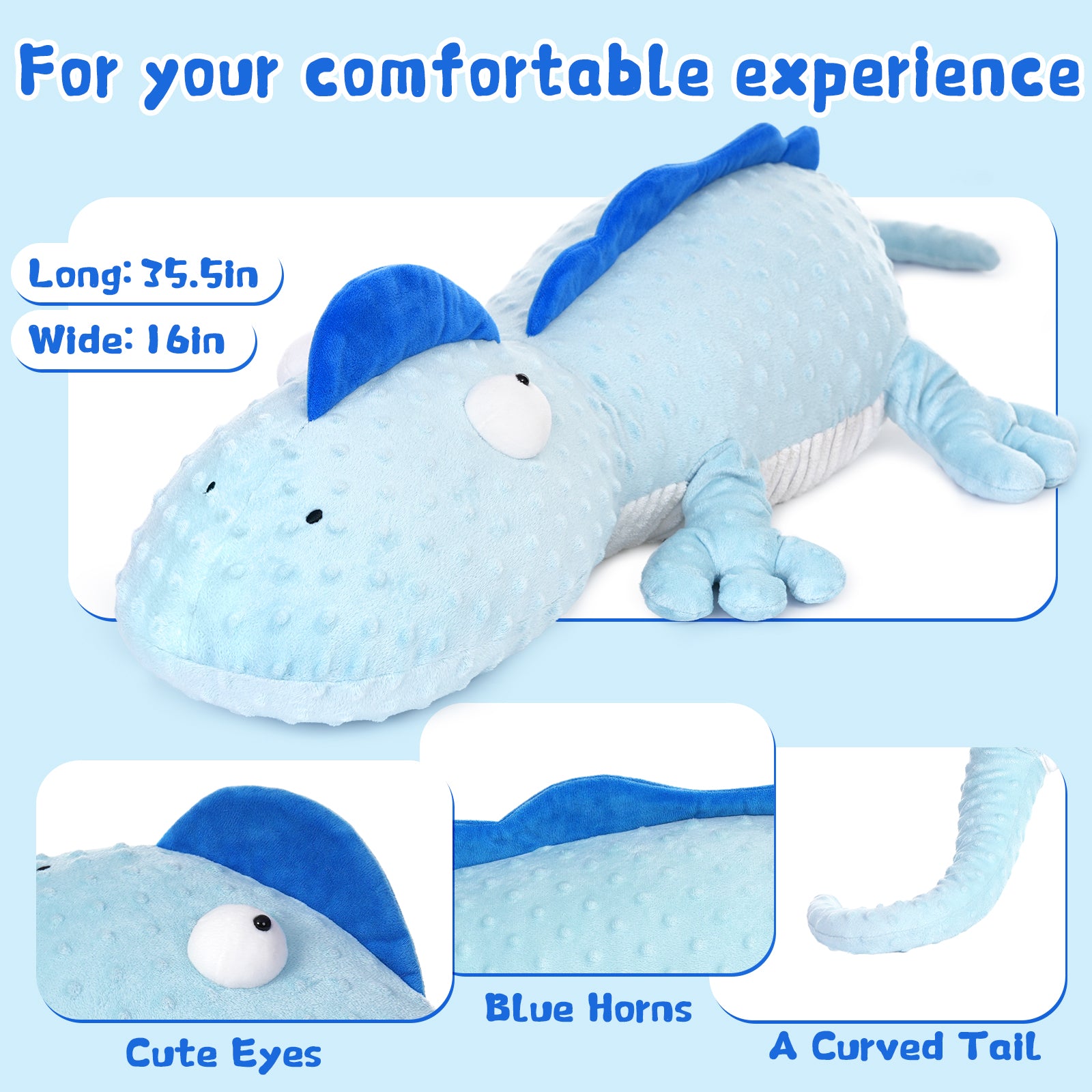 Lizard Weighted Plush Toy, Light Blue, 35.5 Inches